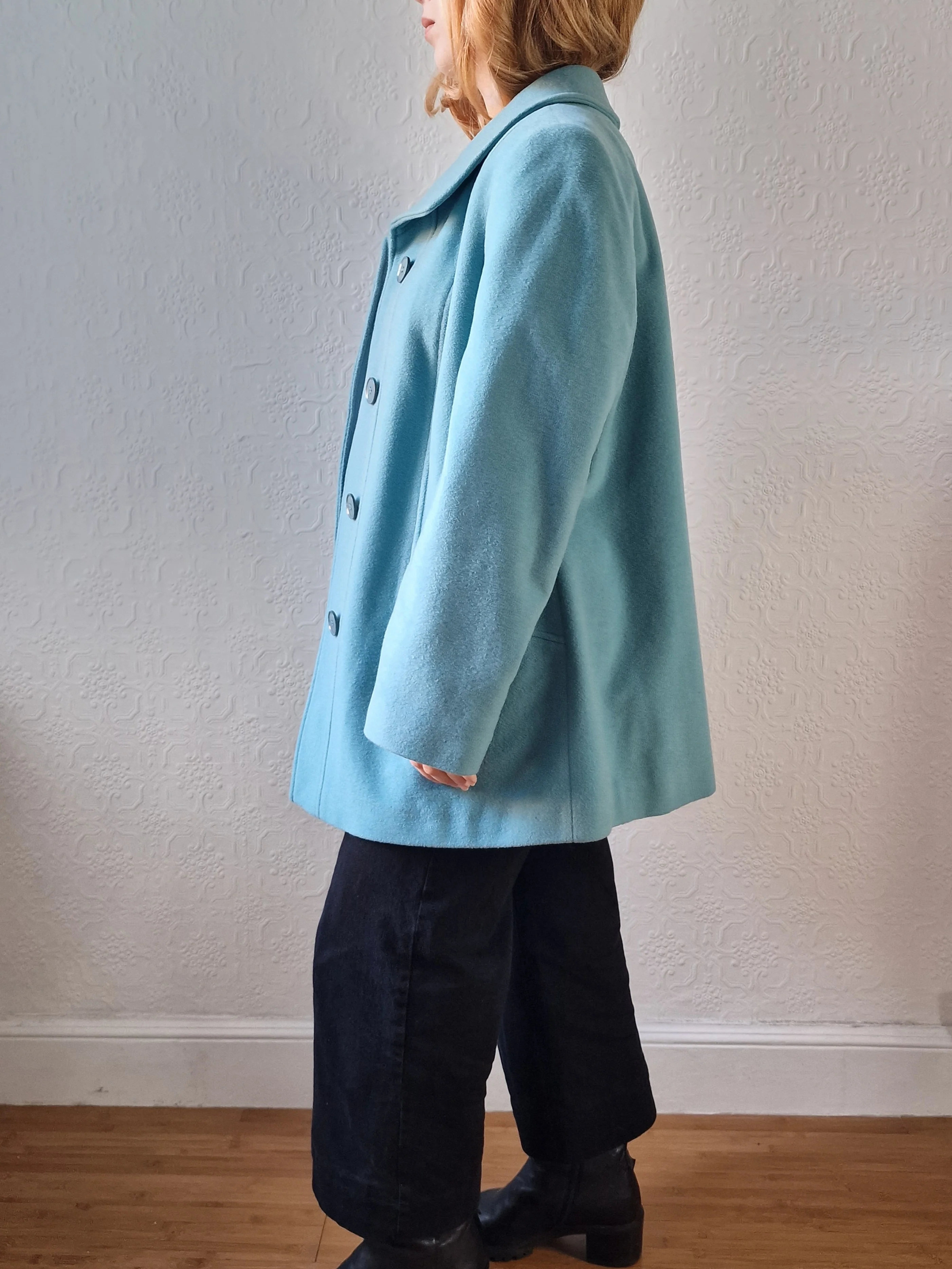 Preloved Blue Single Breasted Wool & Cashmere Coat - M/L - Image 3