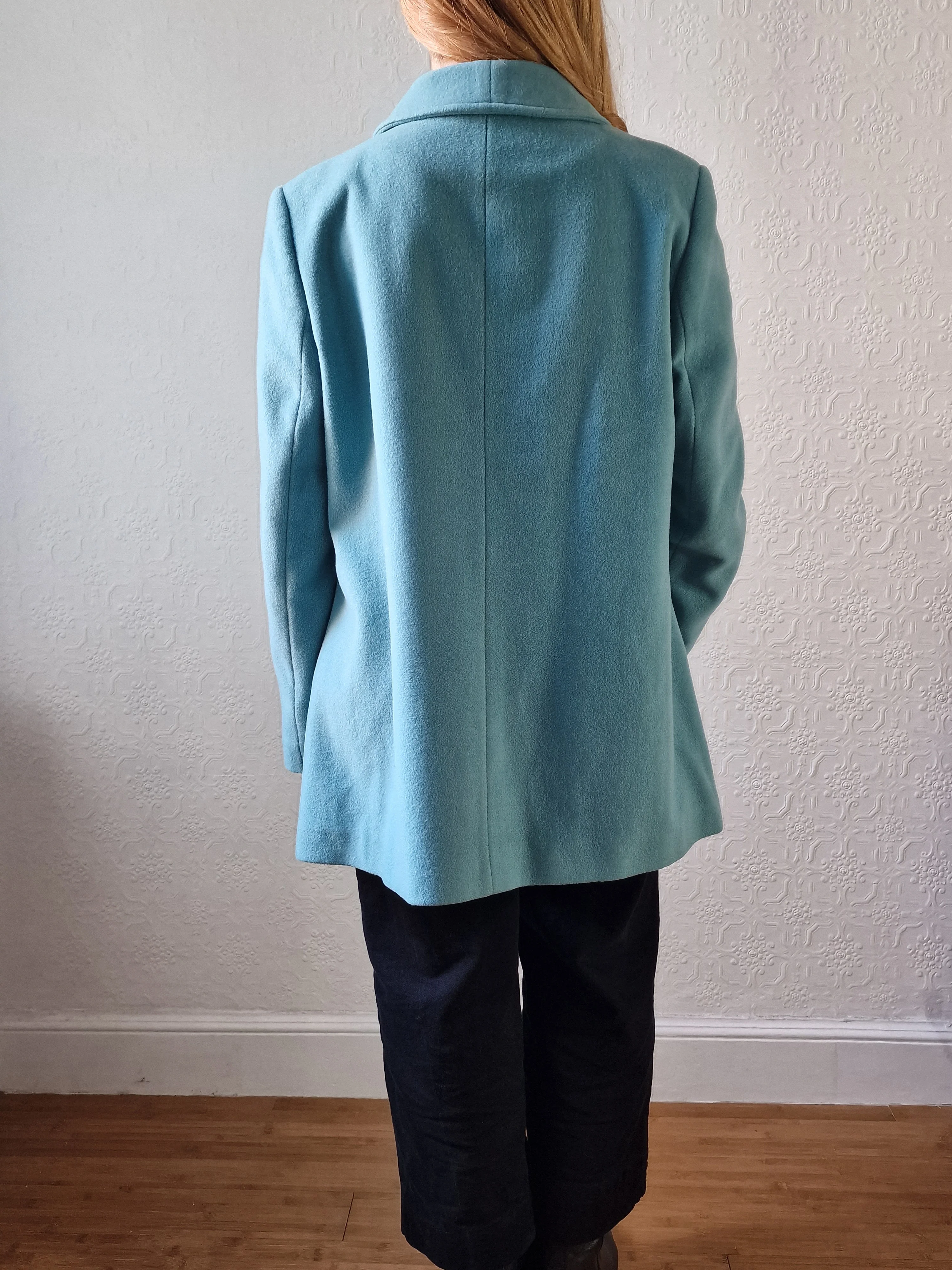 Preloved Blue Single Breasted Wool & Cashmere Coat - M/L - Image 6