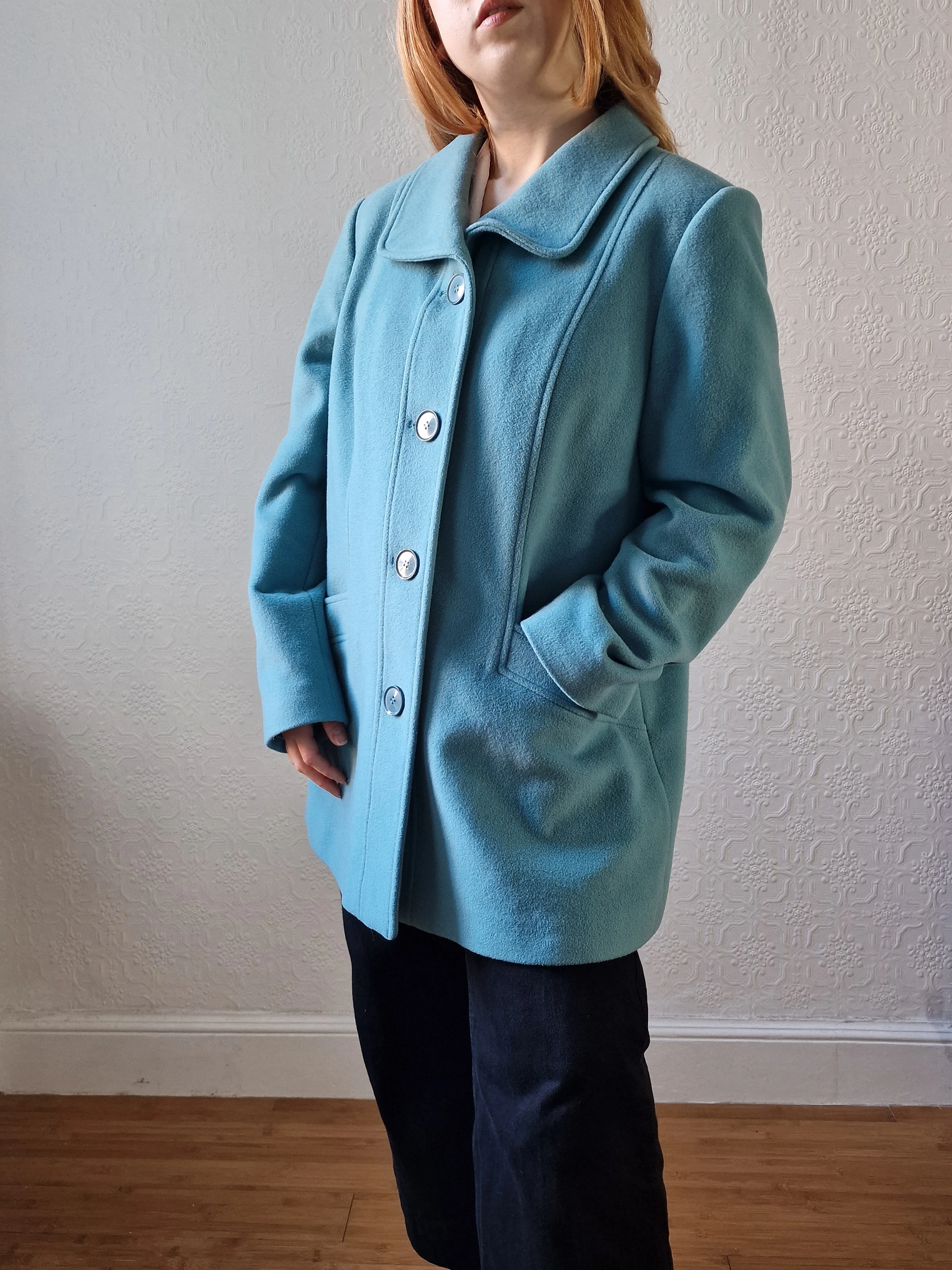 Preloved Blue Single Breasted Wool & Cashmere Coat - M/L - Image 9