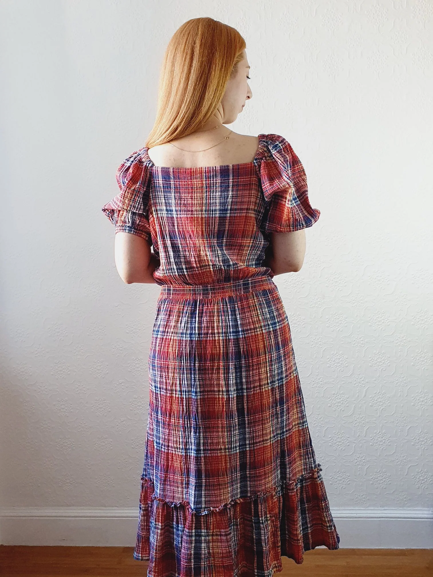 Preloved Checked Dress with Puff Sleeves - M - Image 8