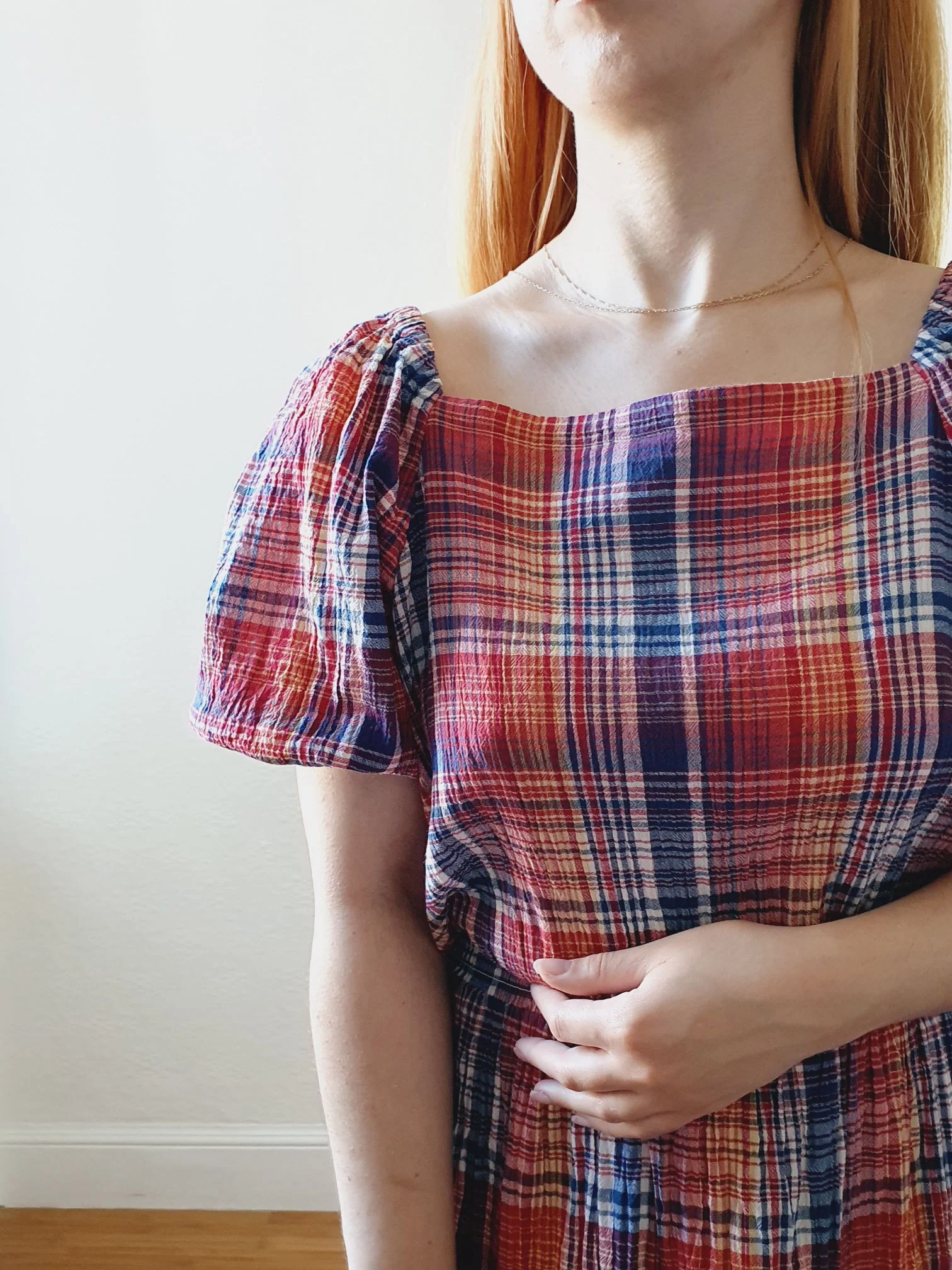 Preloved Checked Dress with Puff Sleeves - M - Image 9