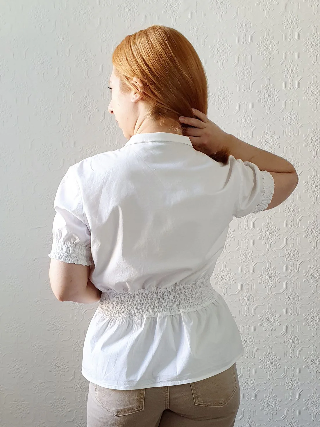 Preloved White Cotton Blouse with Ruffle Collar - M - Image 4