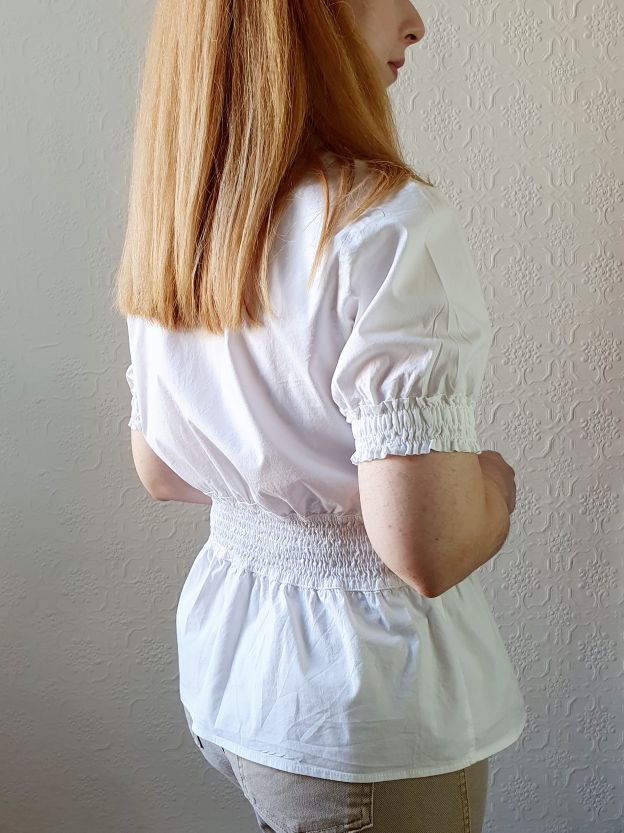 Preloved White Cotton Blouse with Ruffle Collar - M - Image 6