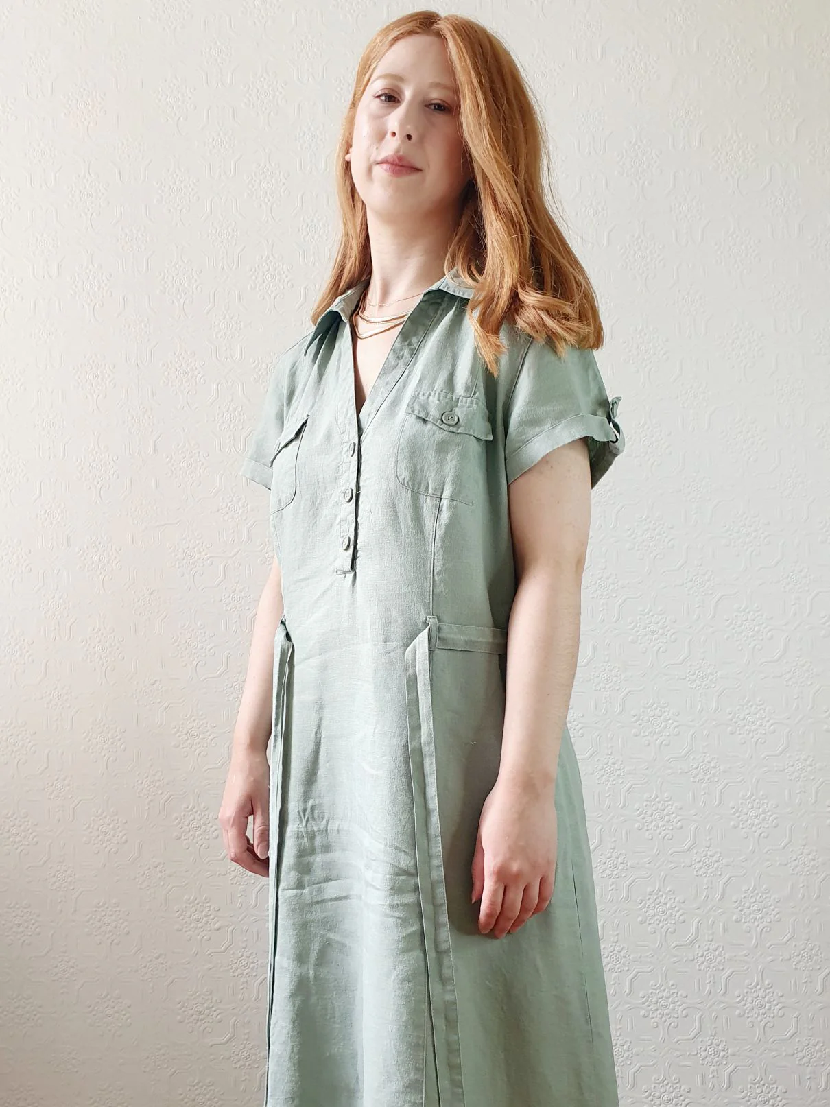 Pure Linen Shirt Dress - L