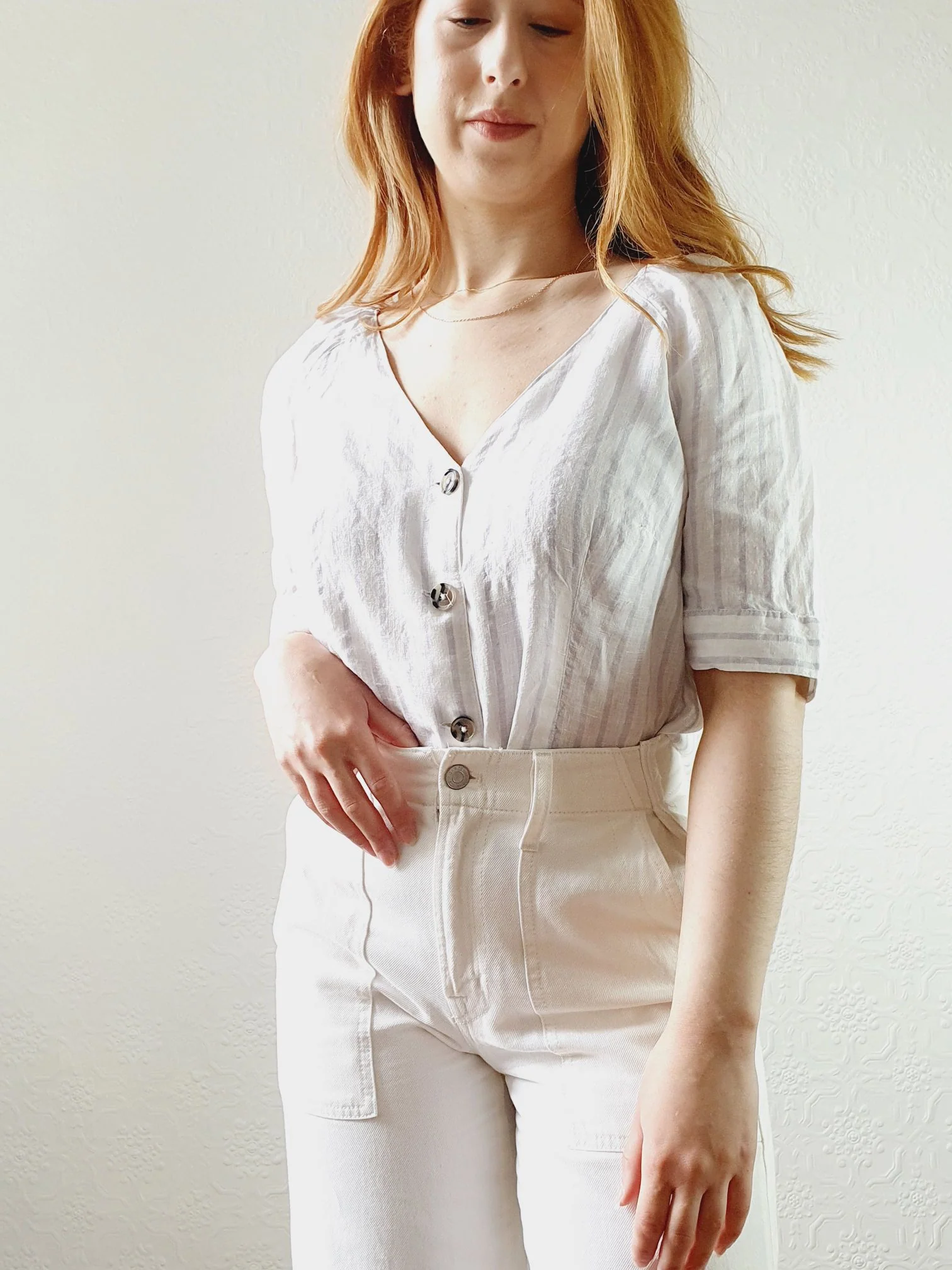 Pure Linen Striped Blouse - S/M