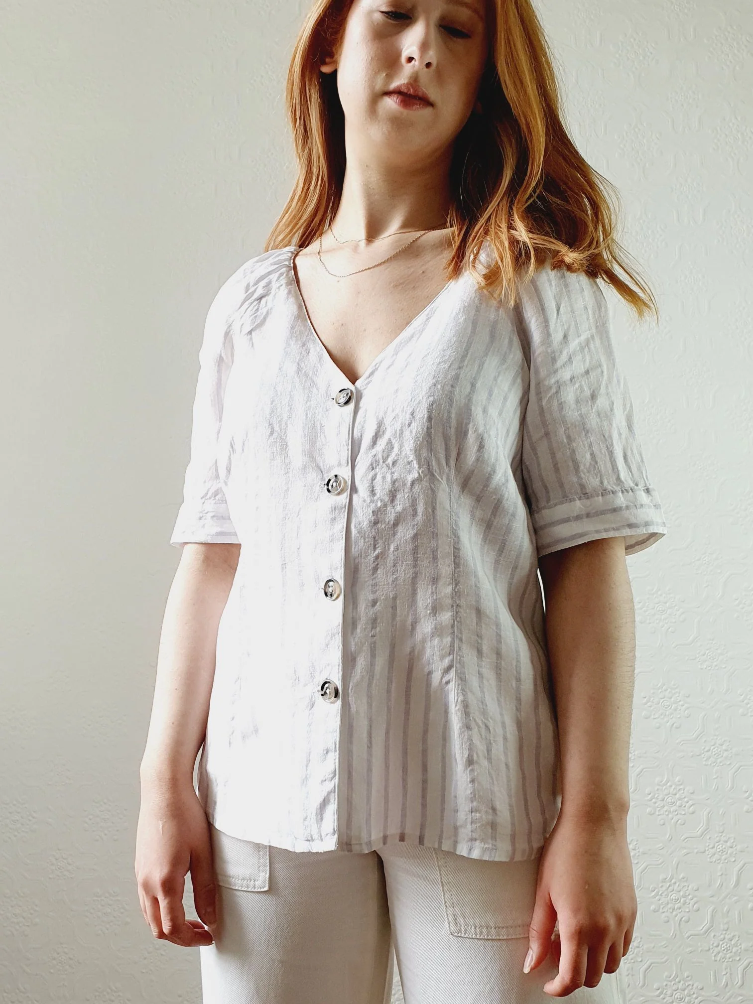Pure Linen Striped Blouse - S/M - Image 3