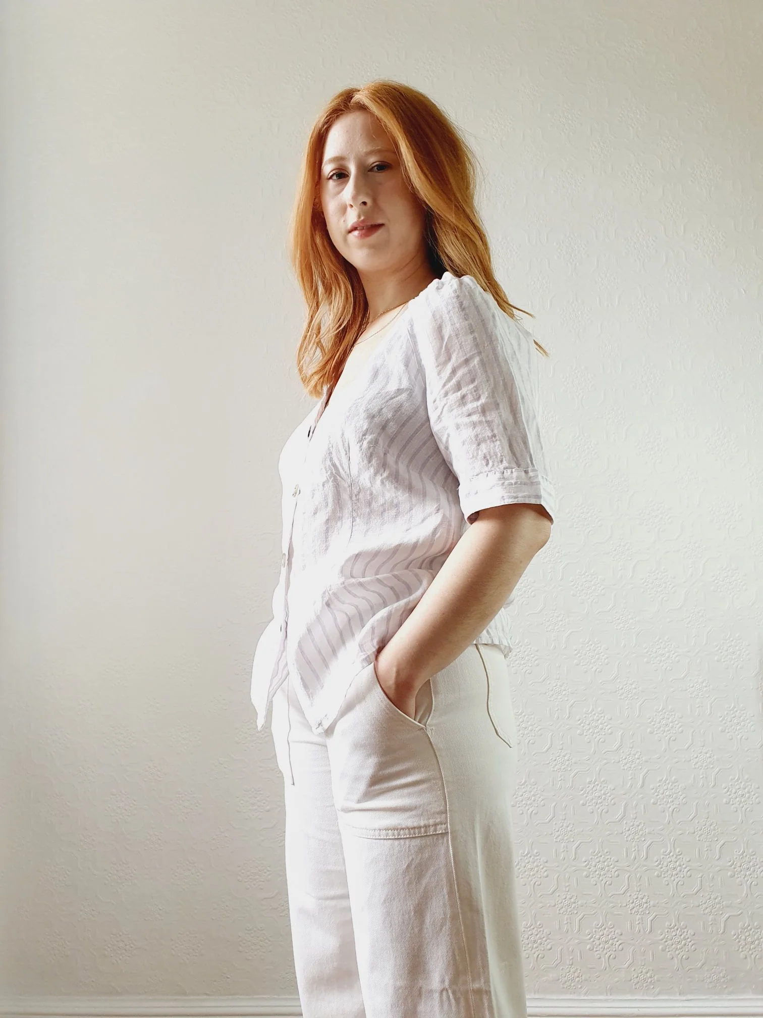 Pure Linen Striped Blouse - S/M - Image 7