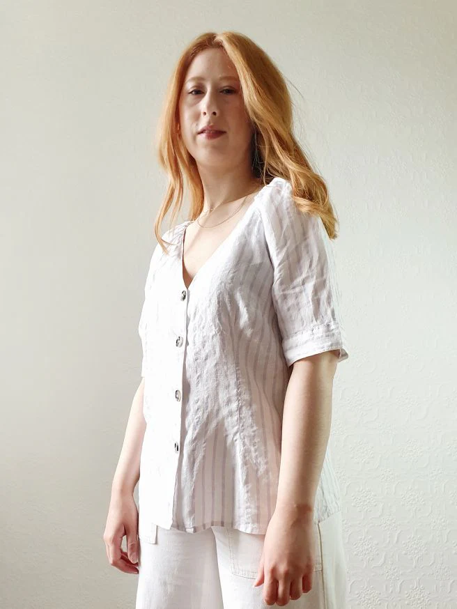 Pure Linen Striped Blouse - S/M - Image 8