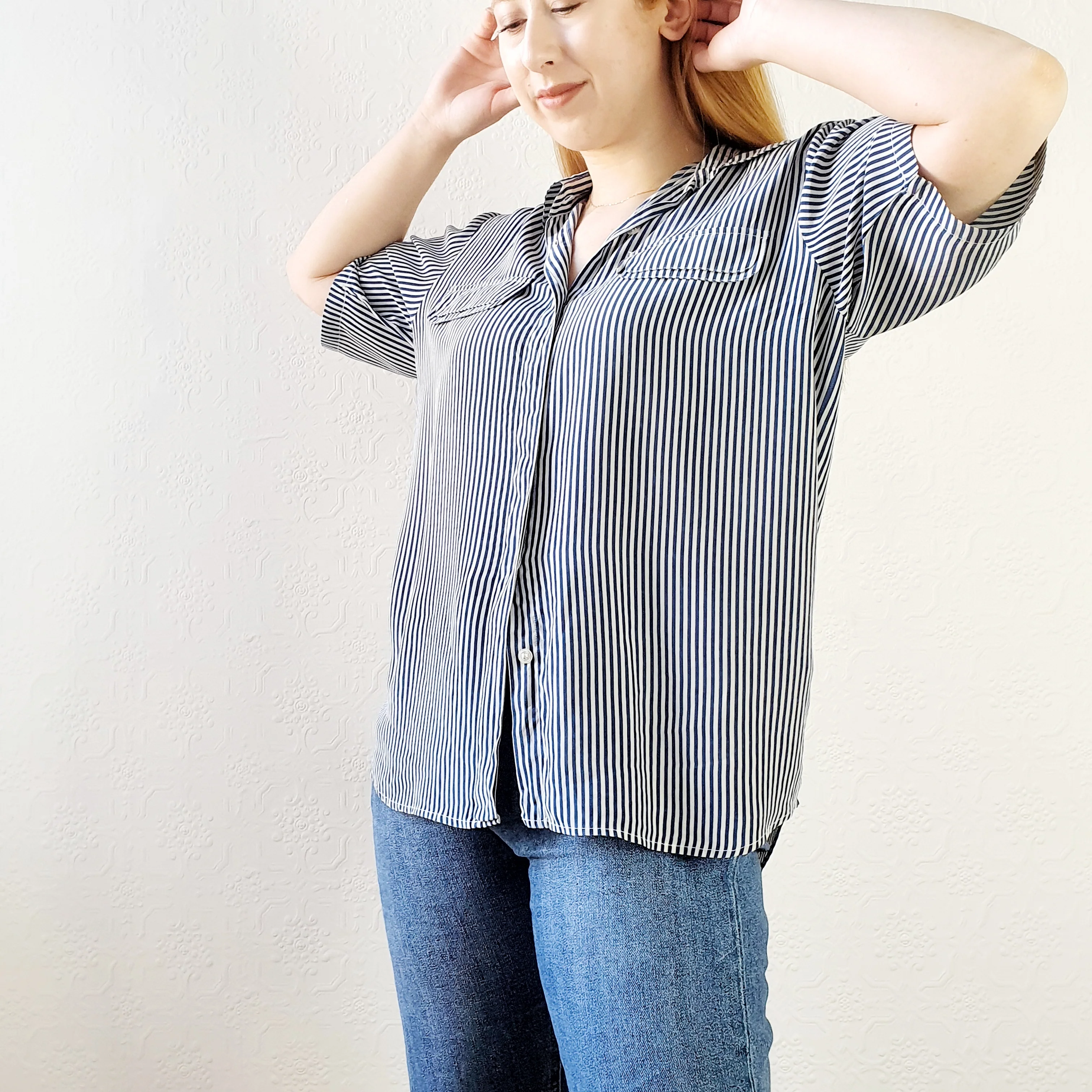 Pure Silk Striped Blouse - L - Image 3
