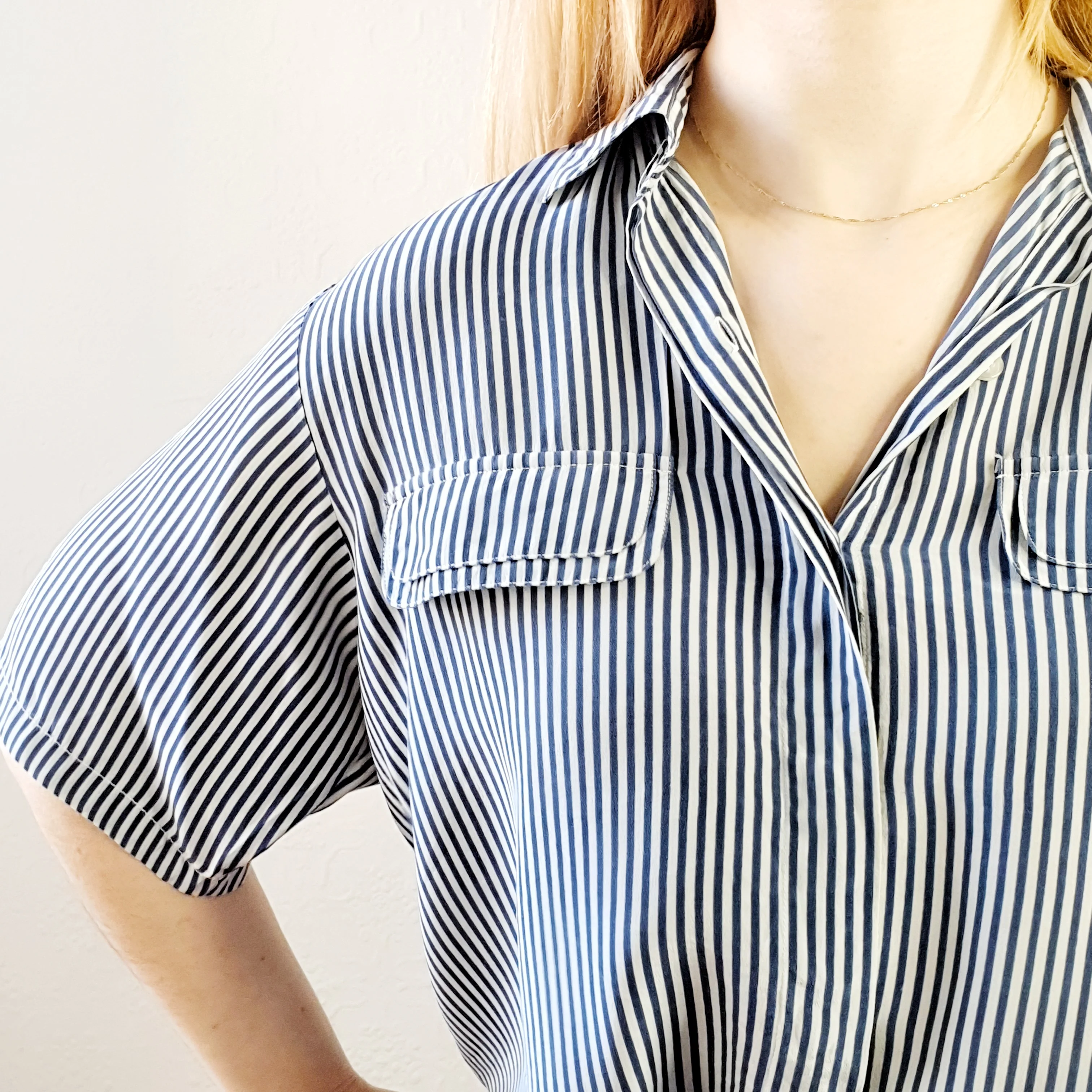 Pure Silk Striped Blouse - L - Image 4
