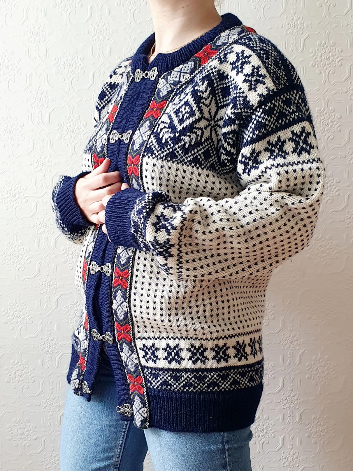 Pure Wool Navy Norwegian Cardigan - M - Image 2