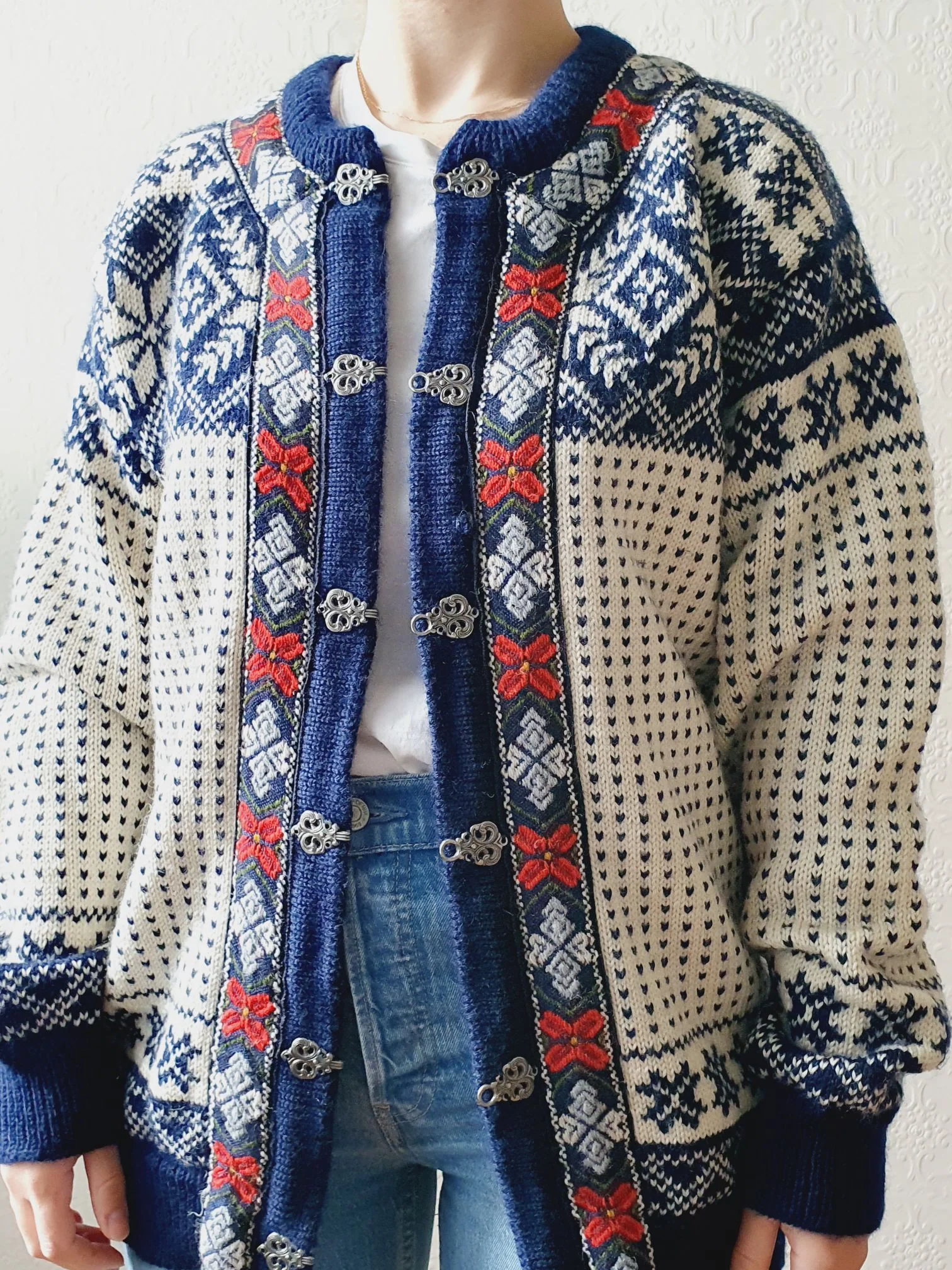Pure Wool Navy Norwegian Cardigan - M - Image 3