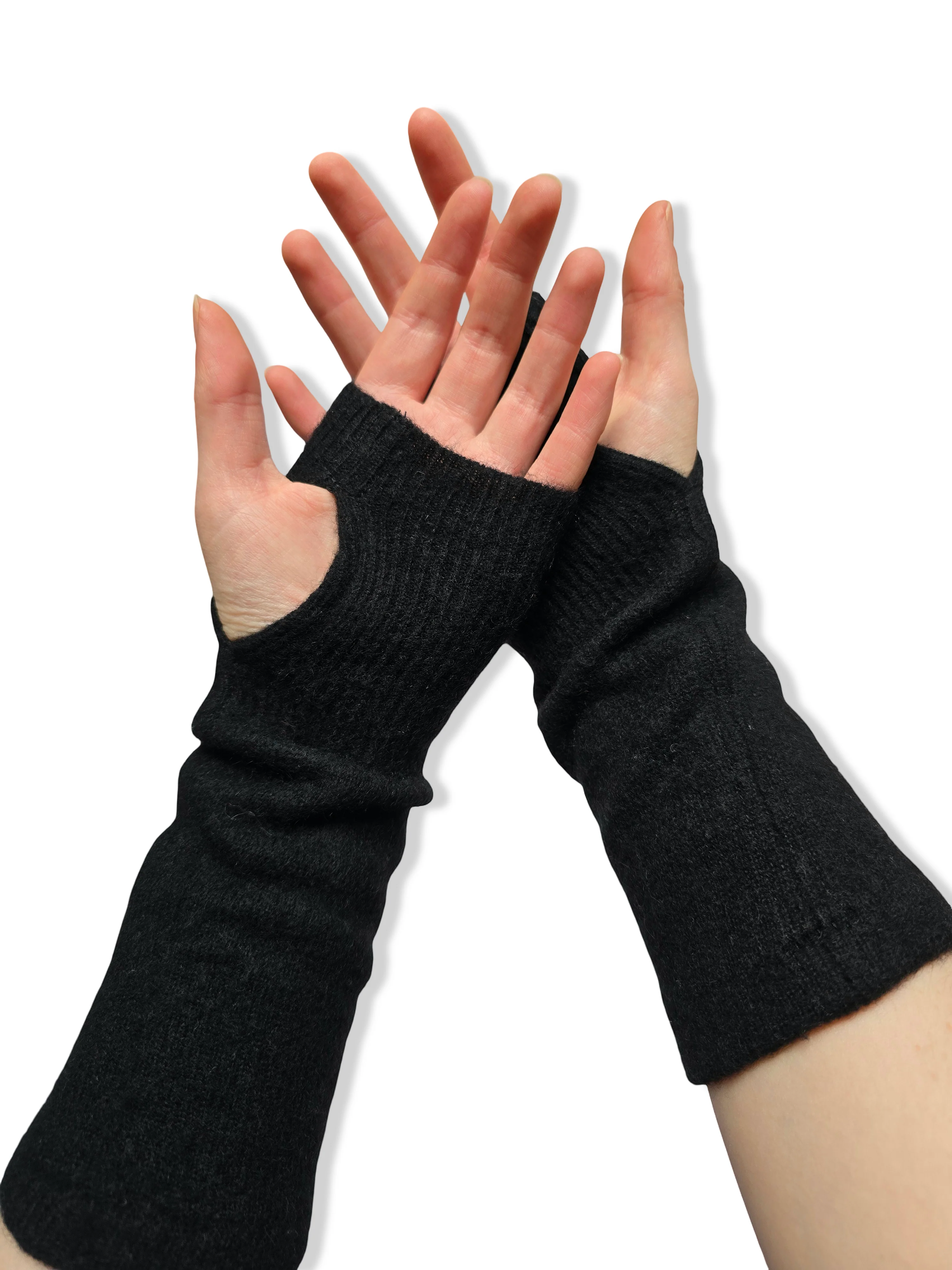 Reworked Cashmere Fingerless Gloves - Black - Image 2