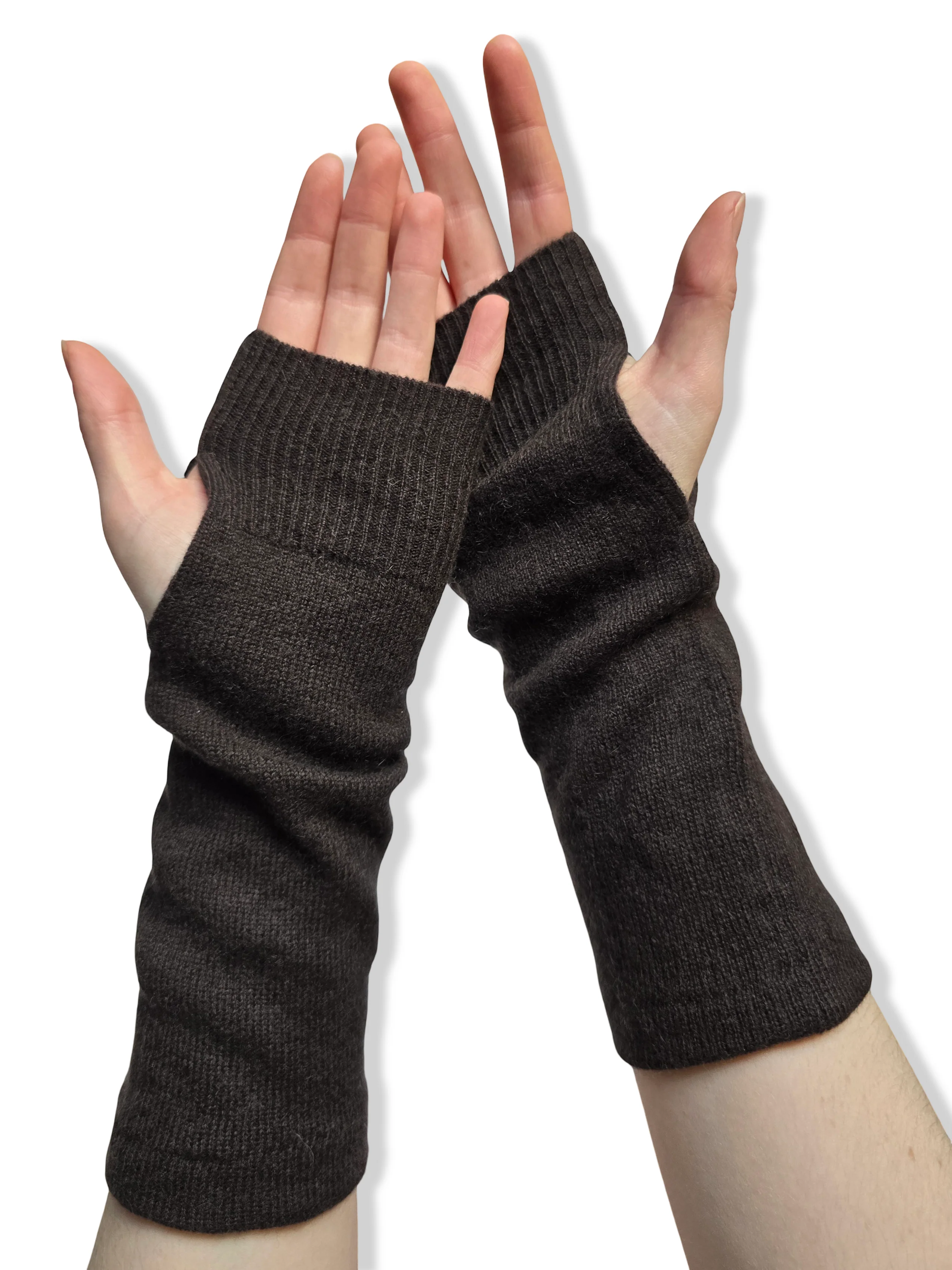Reworked Cashmere Fingerless Gloves - Brown - Image 2