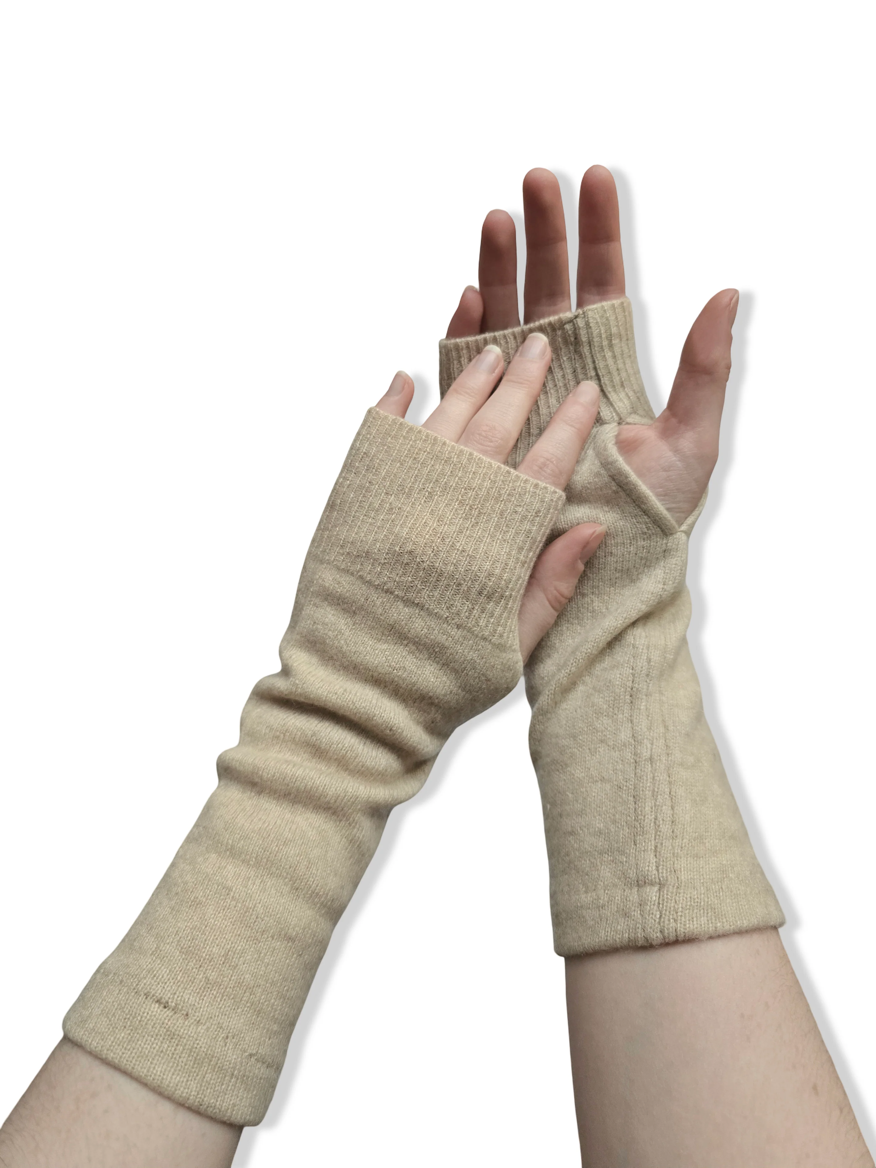 Reworked Cashmere Fingerless Gloves - Cream - Image 2