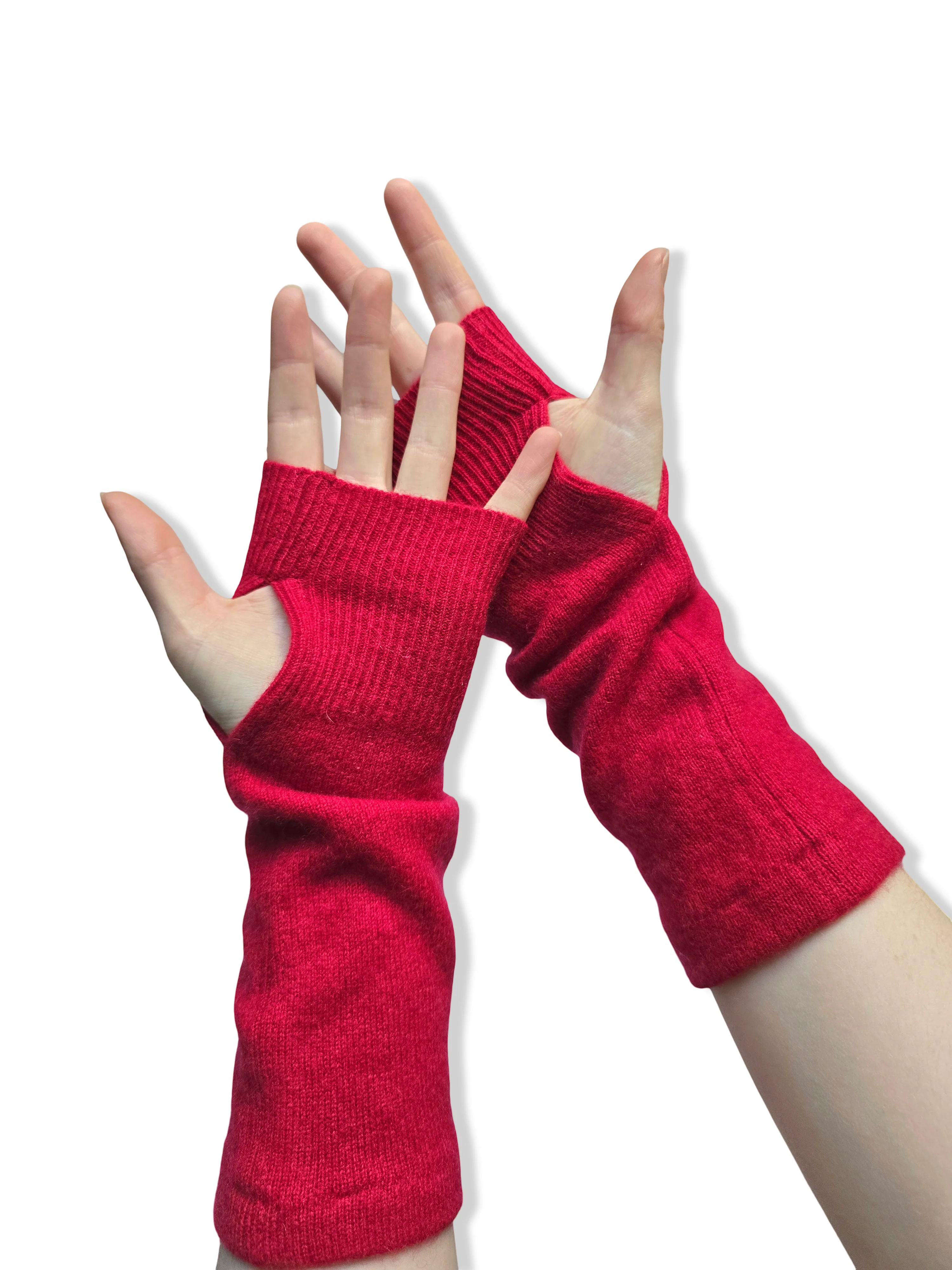 Reworked Cashmere Fingerless Gloves - Deep Pink - Image 2
