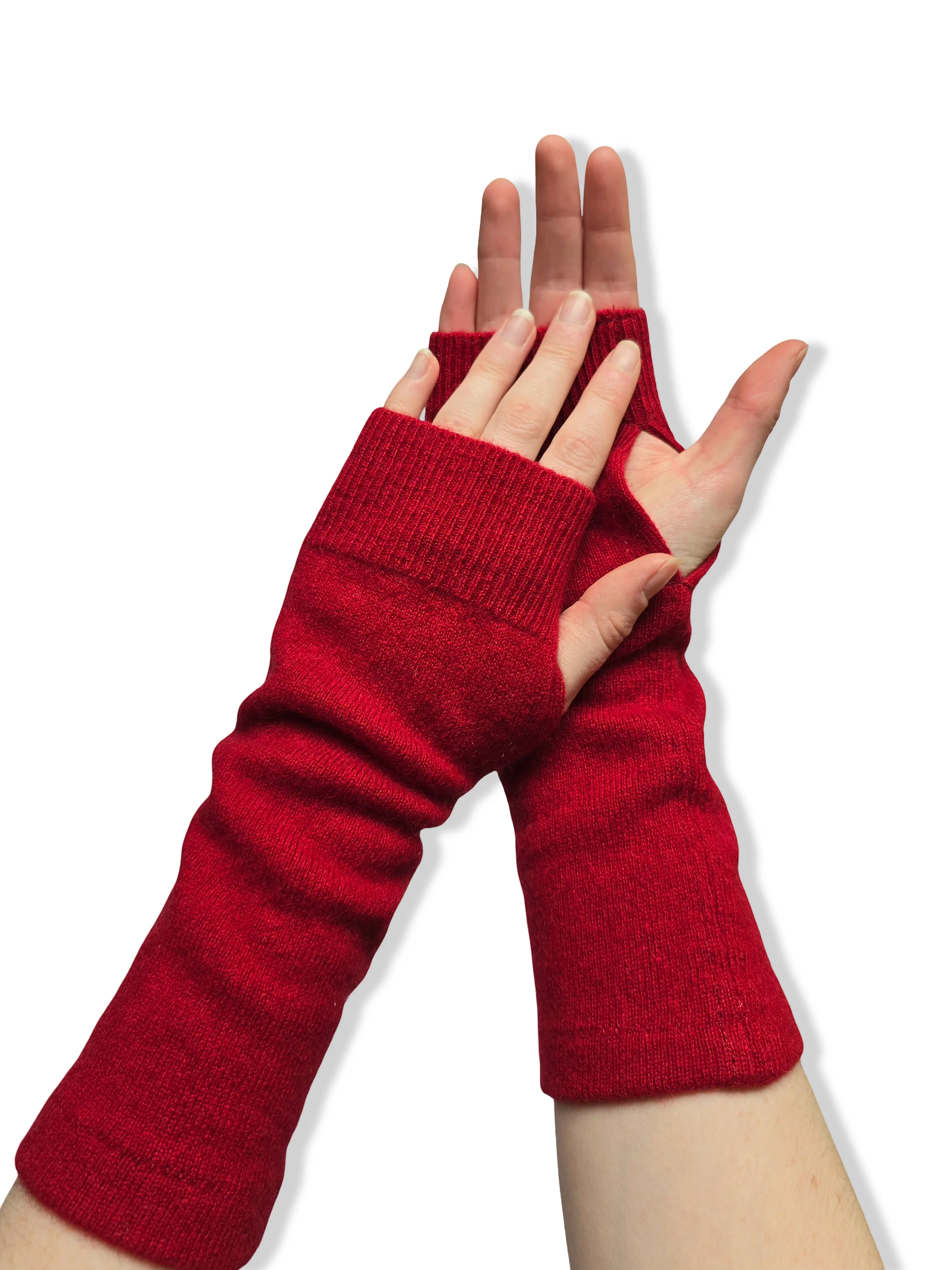 Reworked Cashmere Fingerless Gloves - Deep Red - Image 2