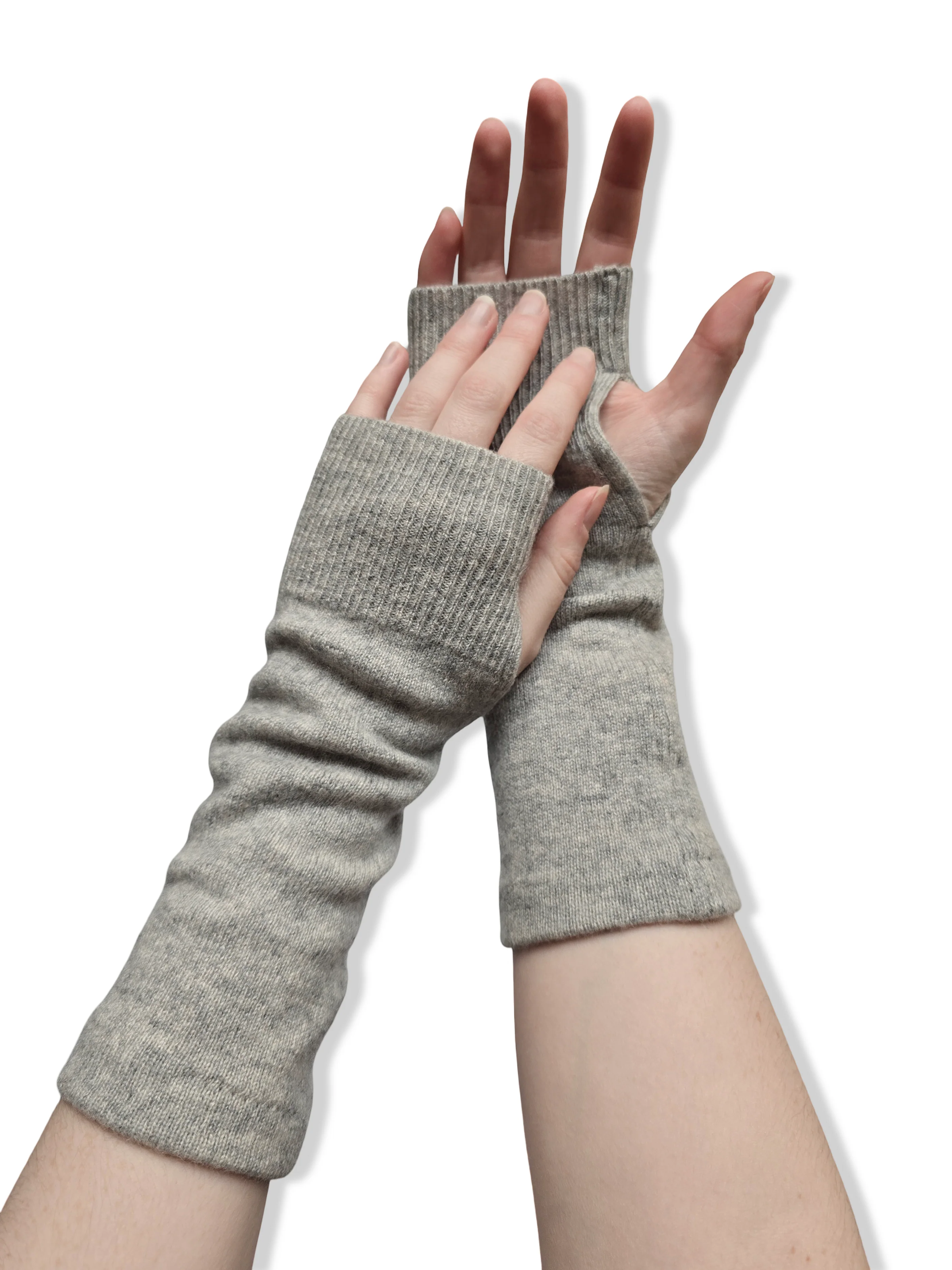 Reworked Cashmere Fingerless Gloves - Grey - Image 2