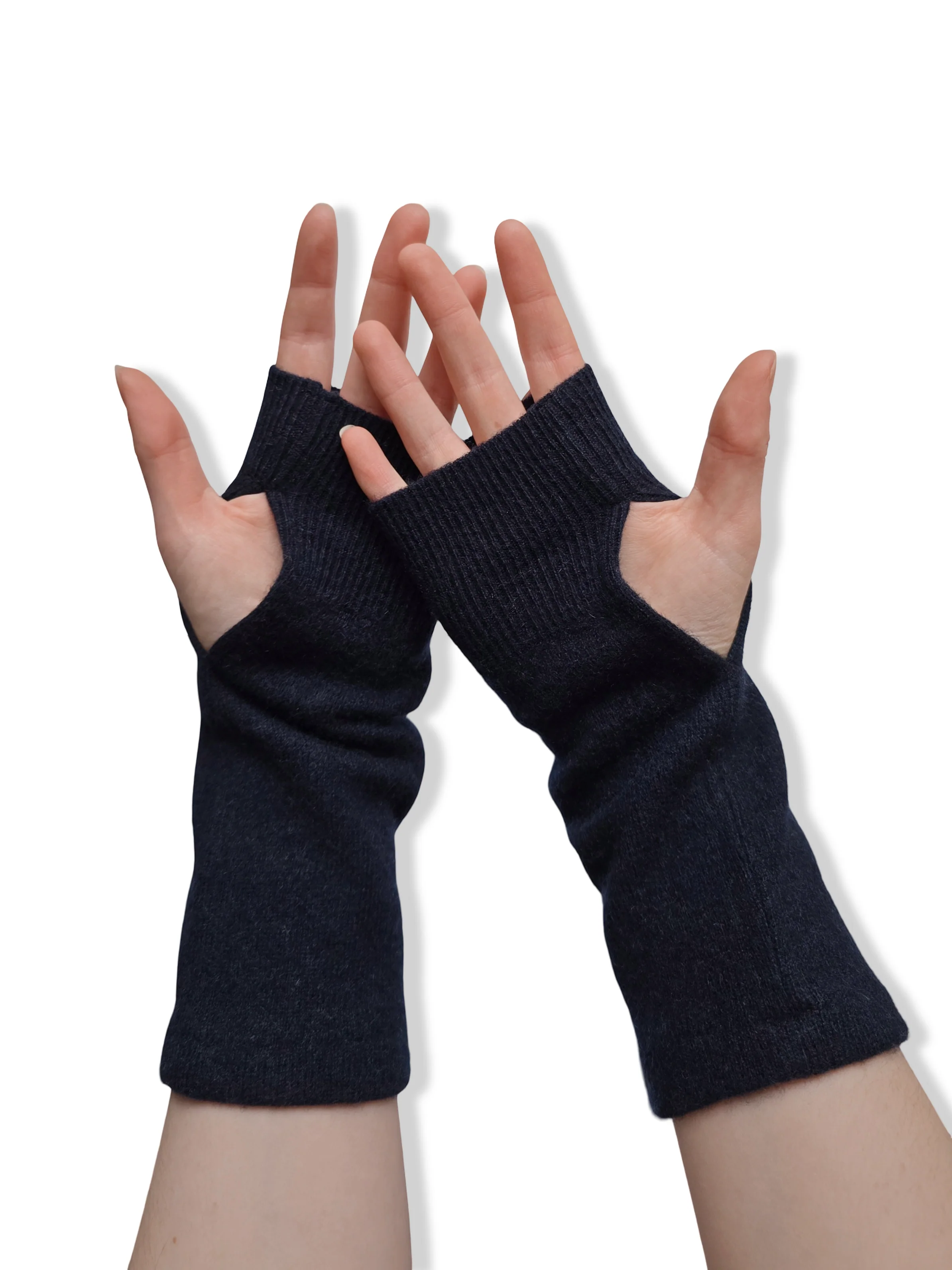 Reworked Cashmere Fingerless Gloves - Navy - Image 2