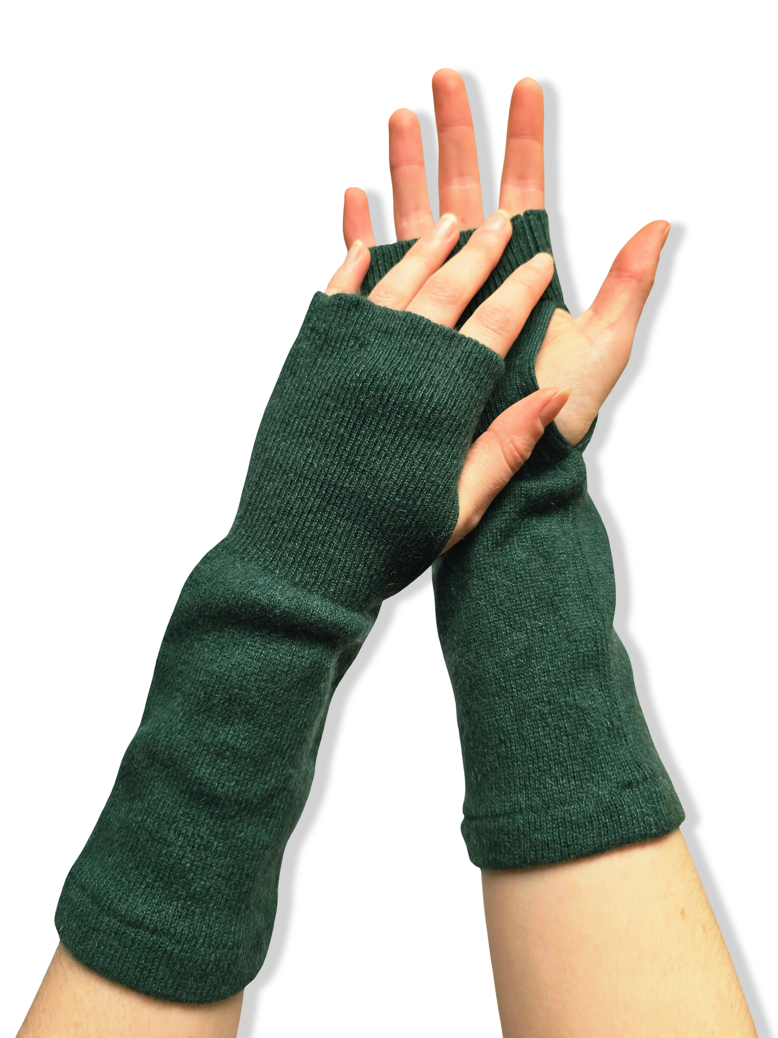 Reworked Cashmere Fingerless Gloves - Green - Image 2
