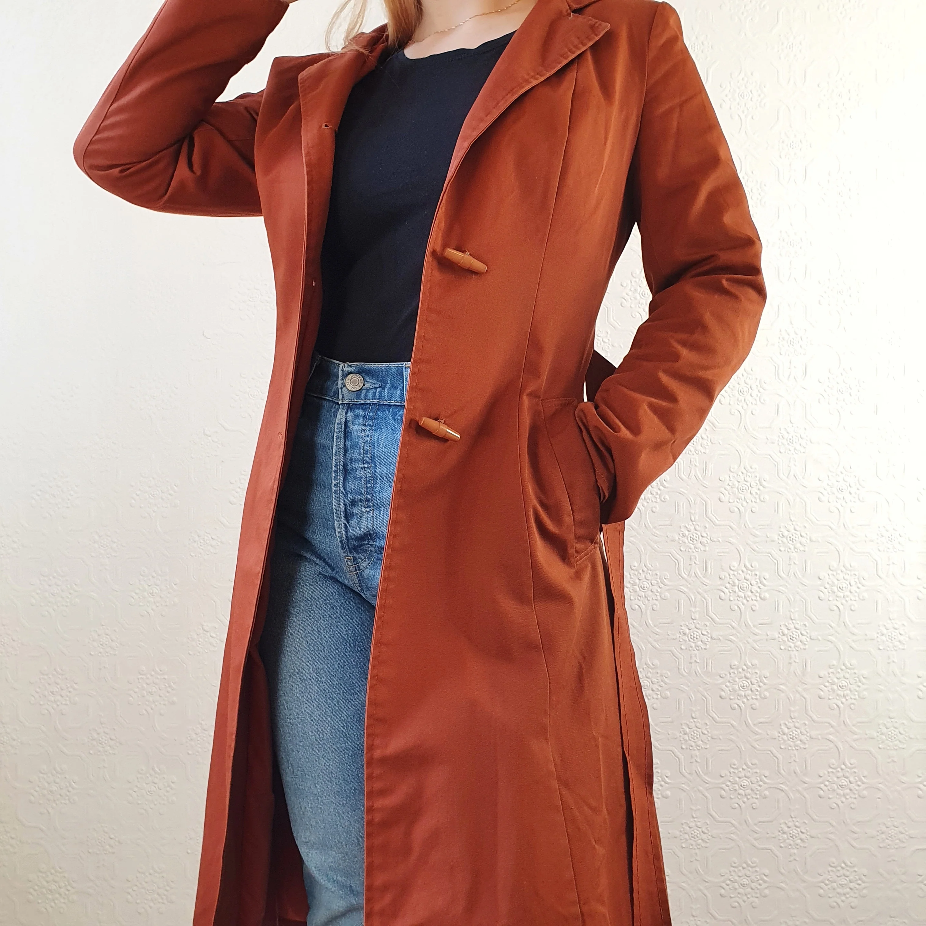 Rust Hooded Trench Coat - XS