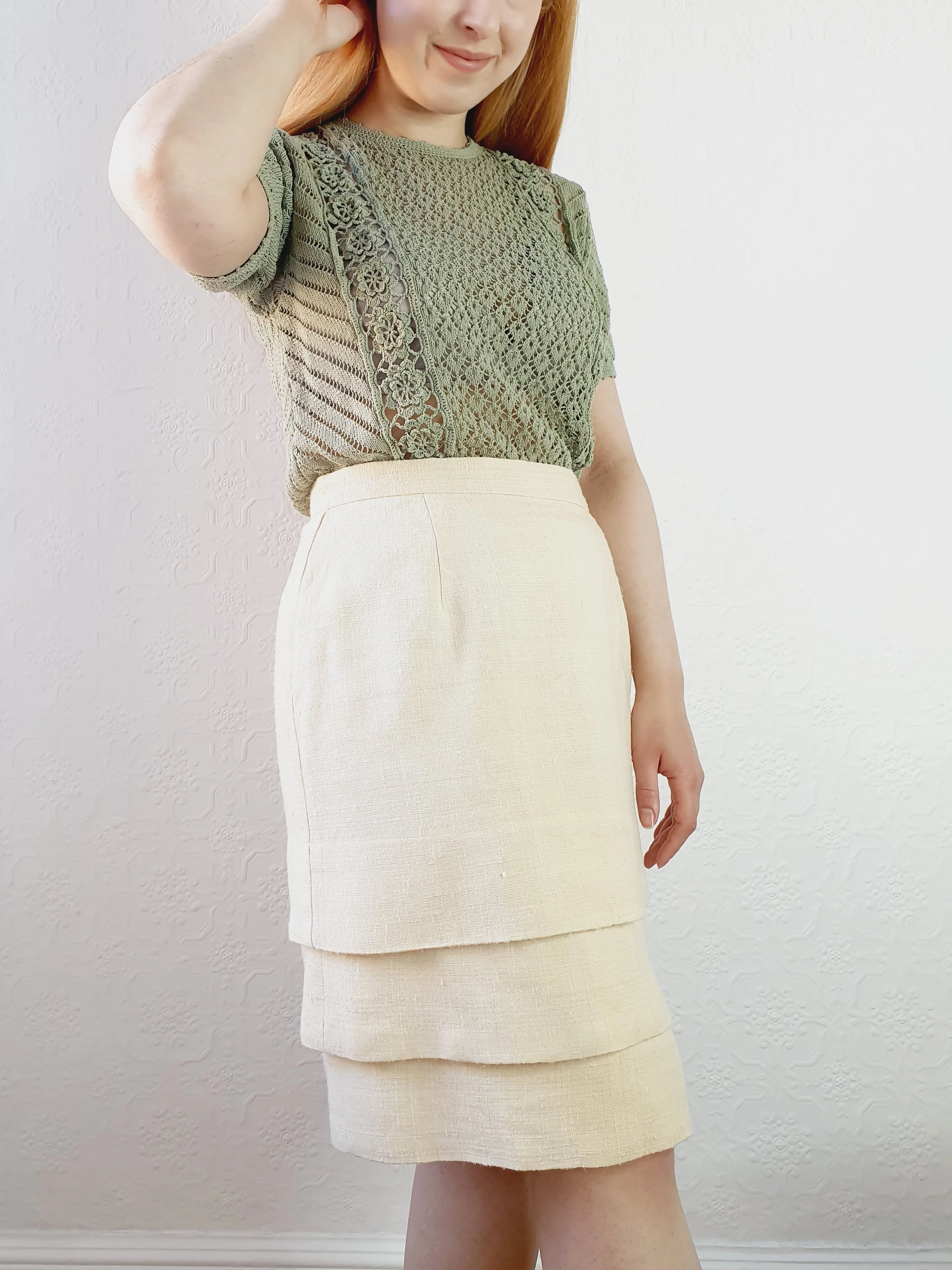 Sage Green Crochet Knit Top - S - Image 2