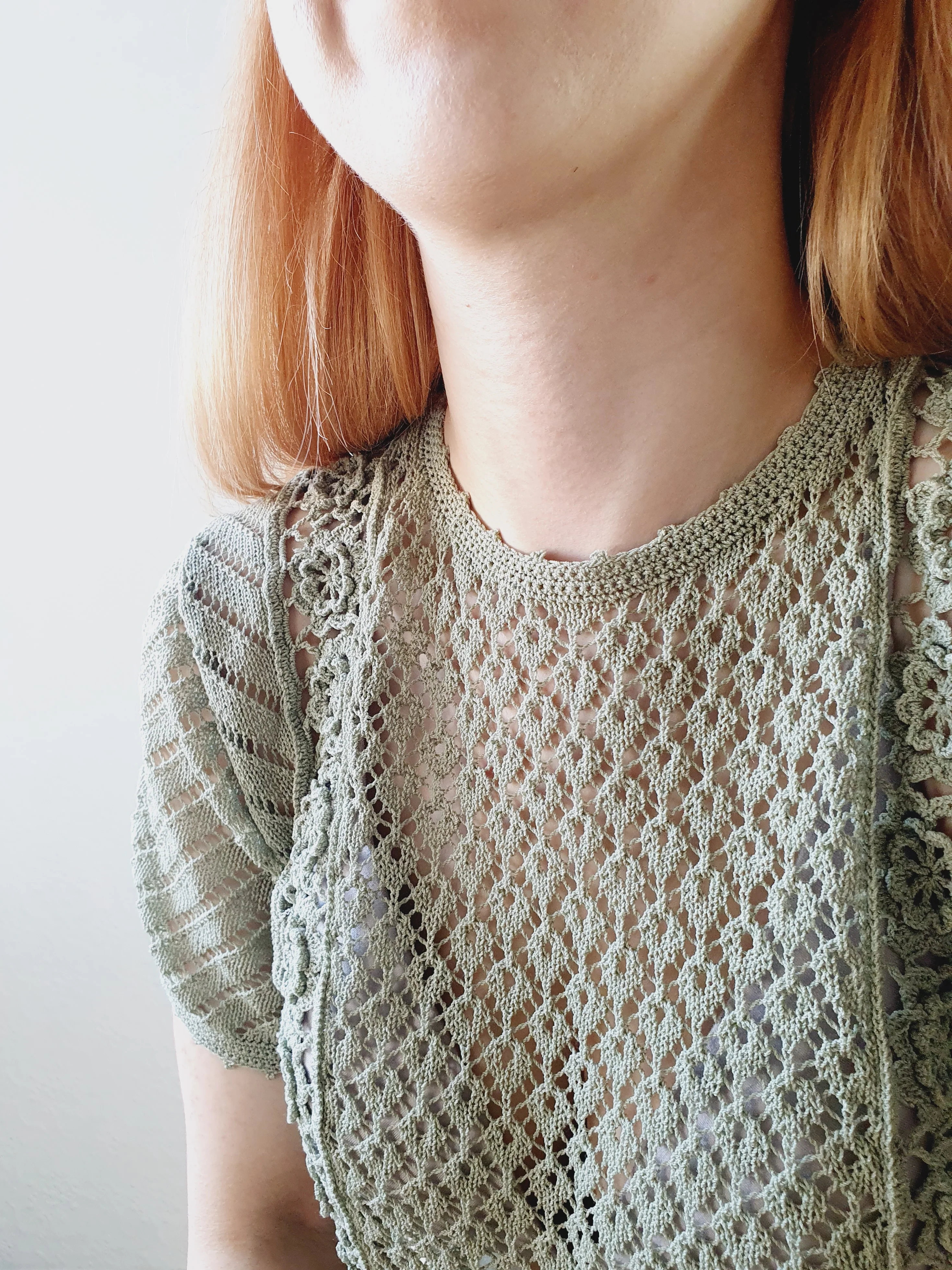 Sage Green Crochet Knit Top - S - Image 4
