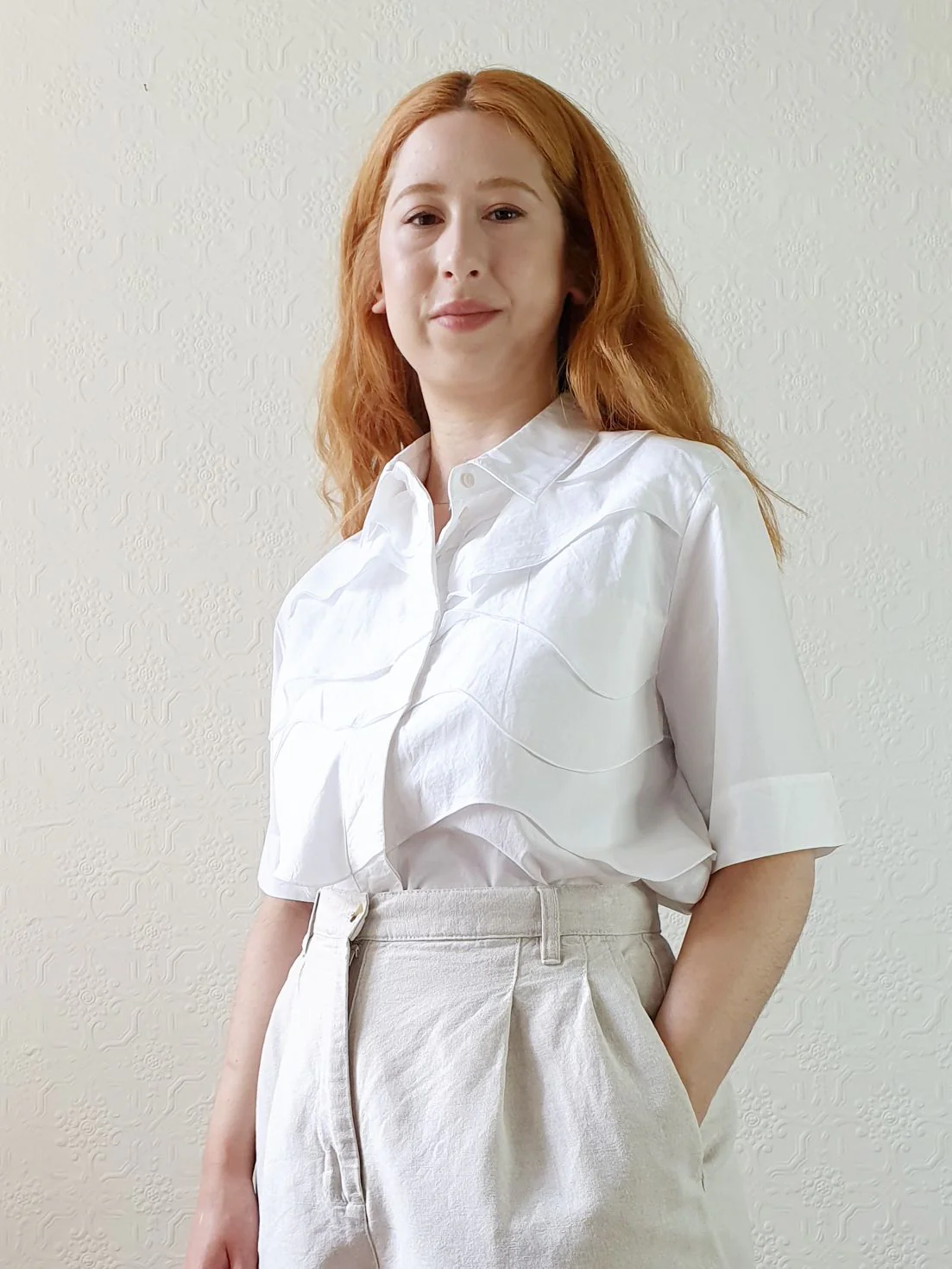 Scalloped Detail Cotton Blouse - M/L - Image 4