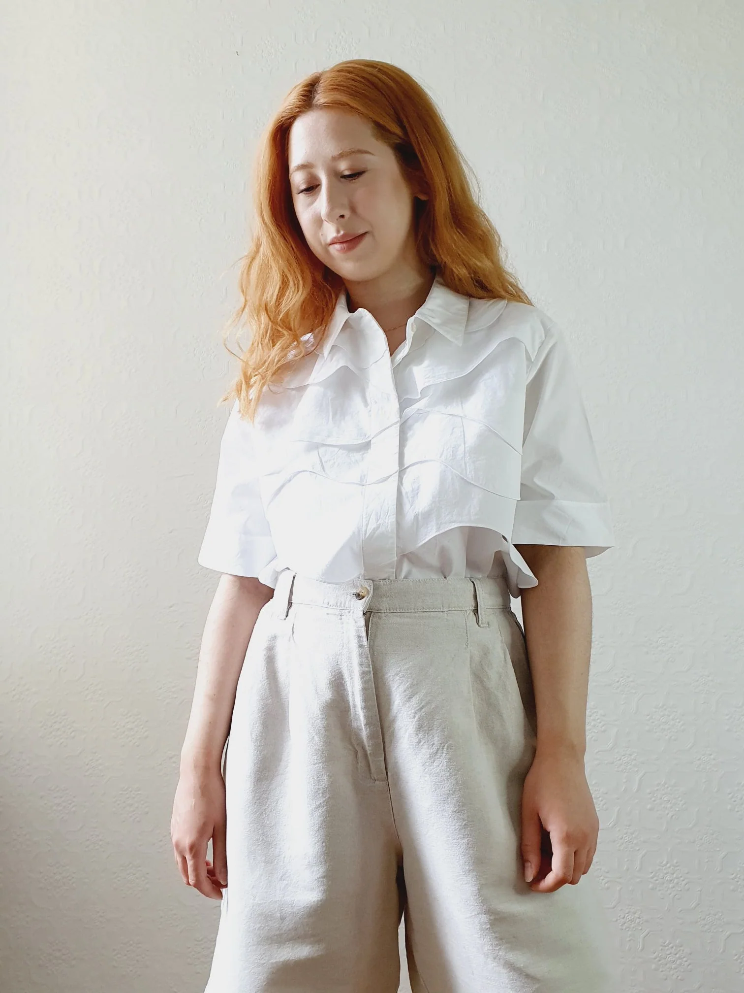 Scalloped Detail Cotton Blouse - M/L - Image 5