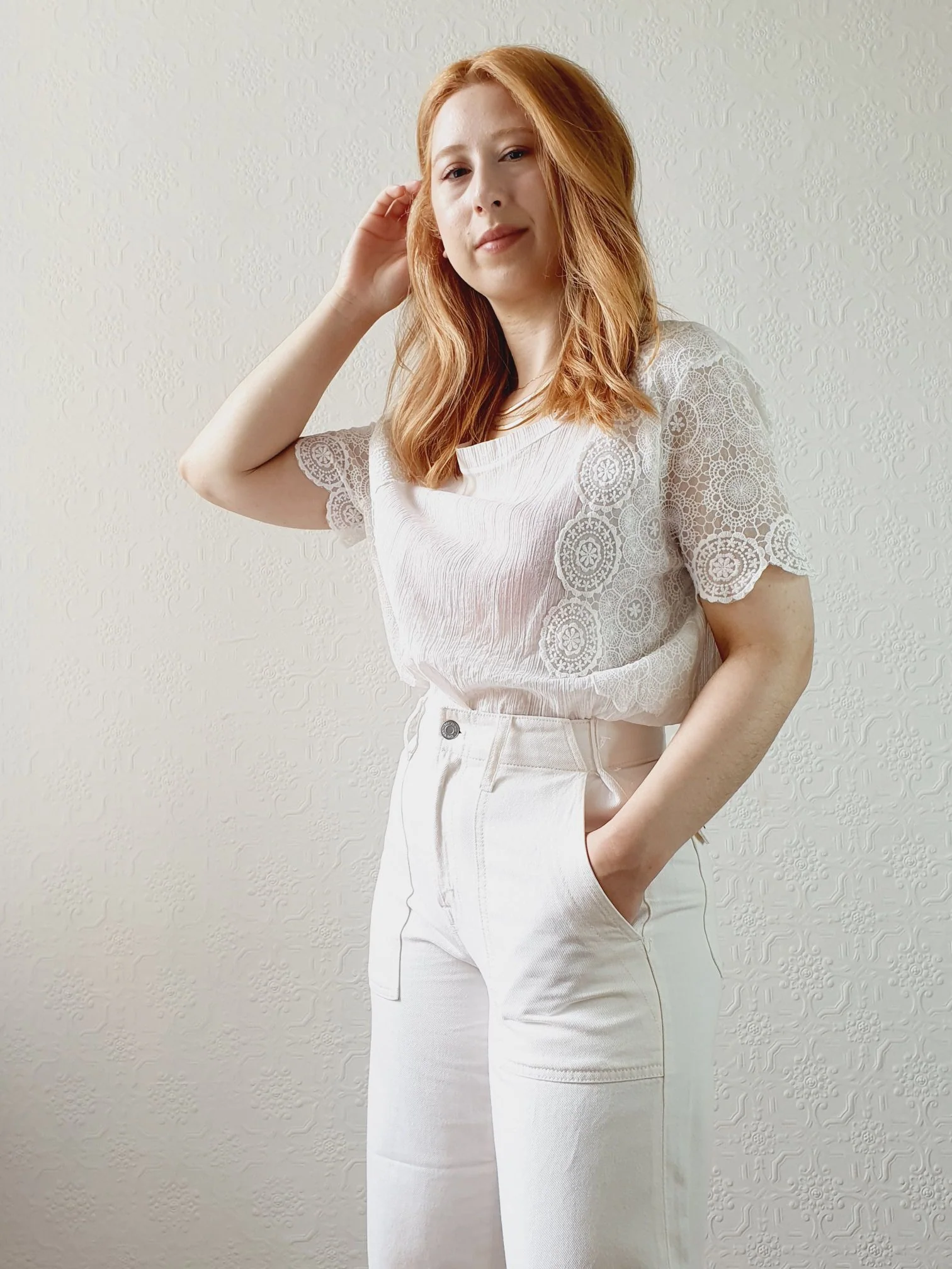 Sheer Cotton Lacy Blouse - M/L - Image 2