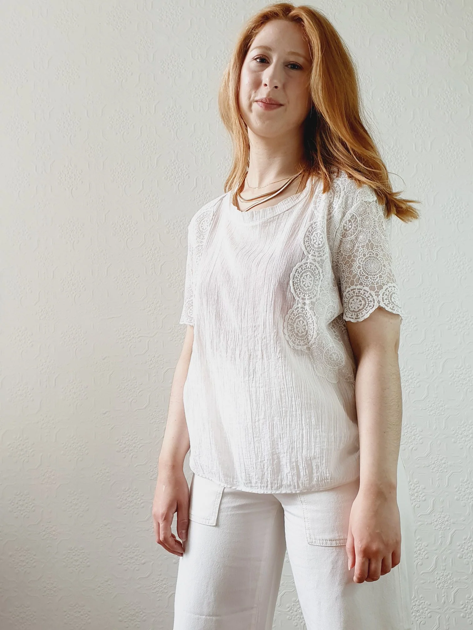 Sheer Cotton Lacy Blouse - M/L - Image 3