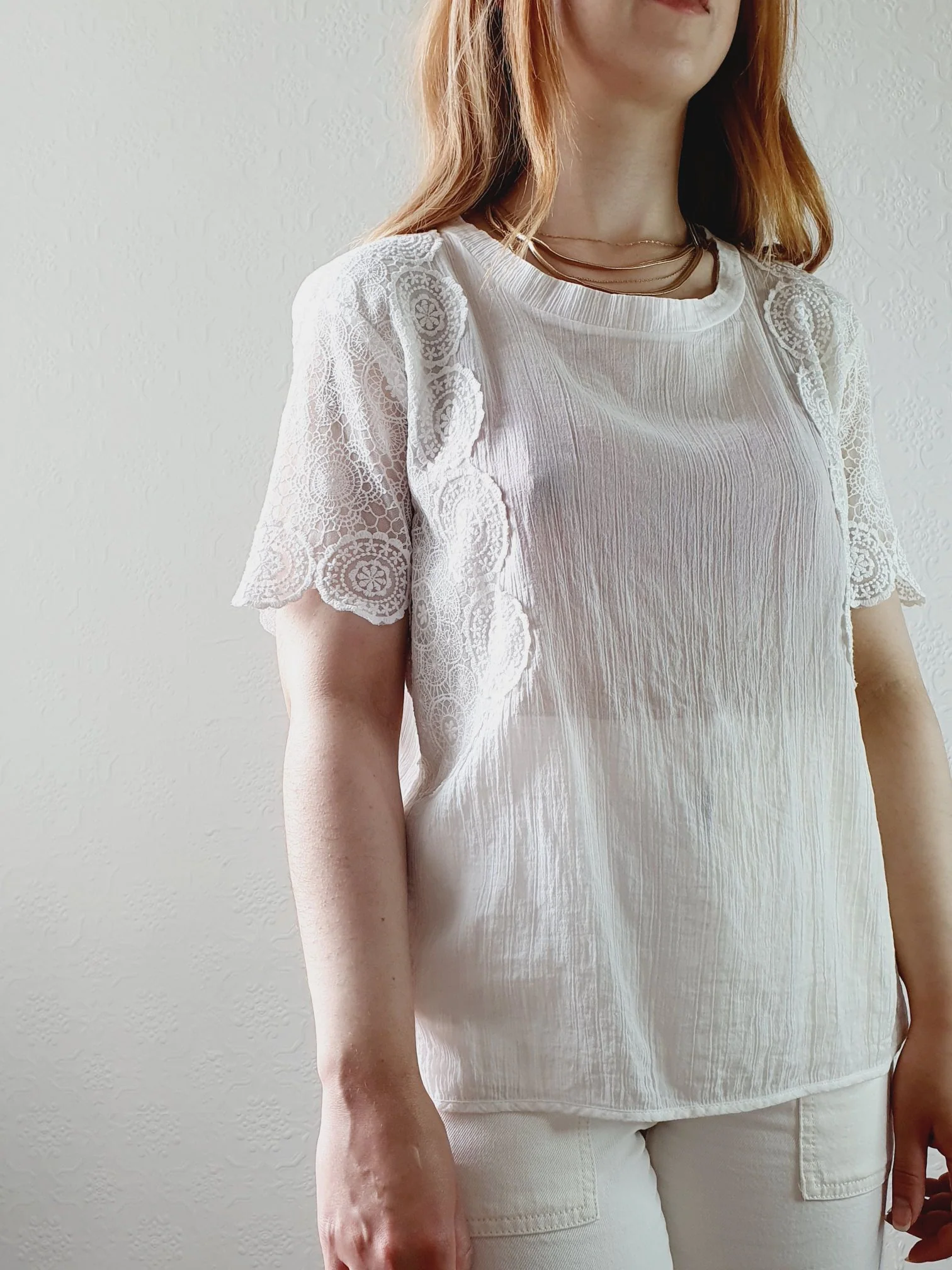 Sheer Cotton Lacy Blouse - M/L - Image 4