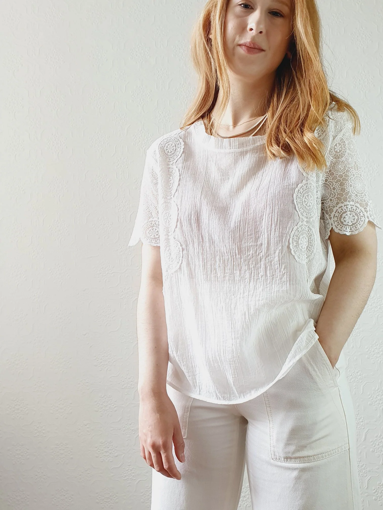 Sheer Cotton Lacy Blouse - M/L - Image 5