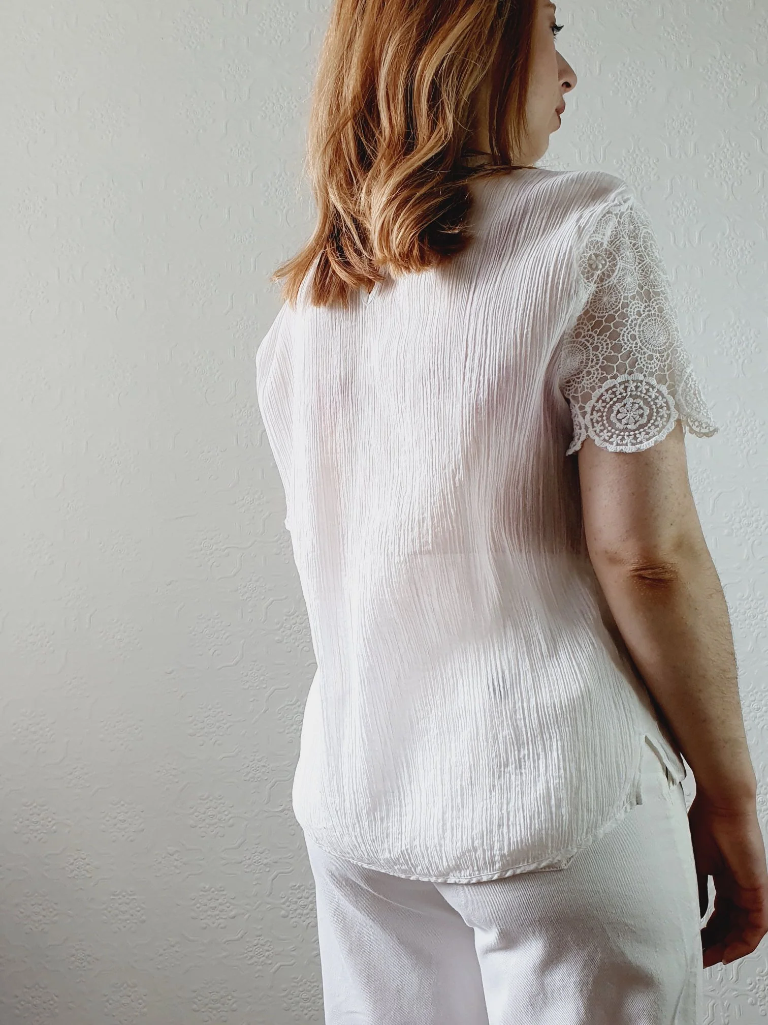 Sheer Cotton Lacy Blouse - M/L - Image 6