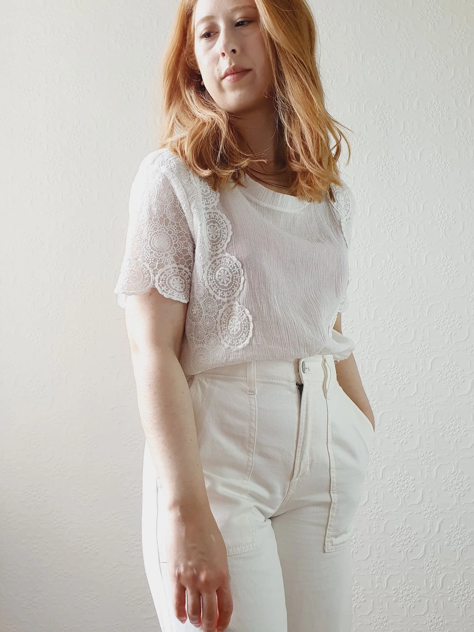Sheer Cotton Lacy Blouse - M/L - Image 7