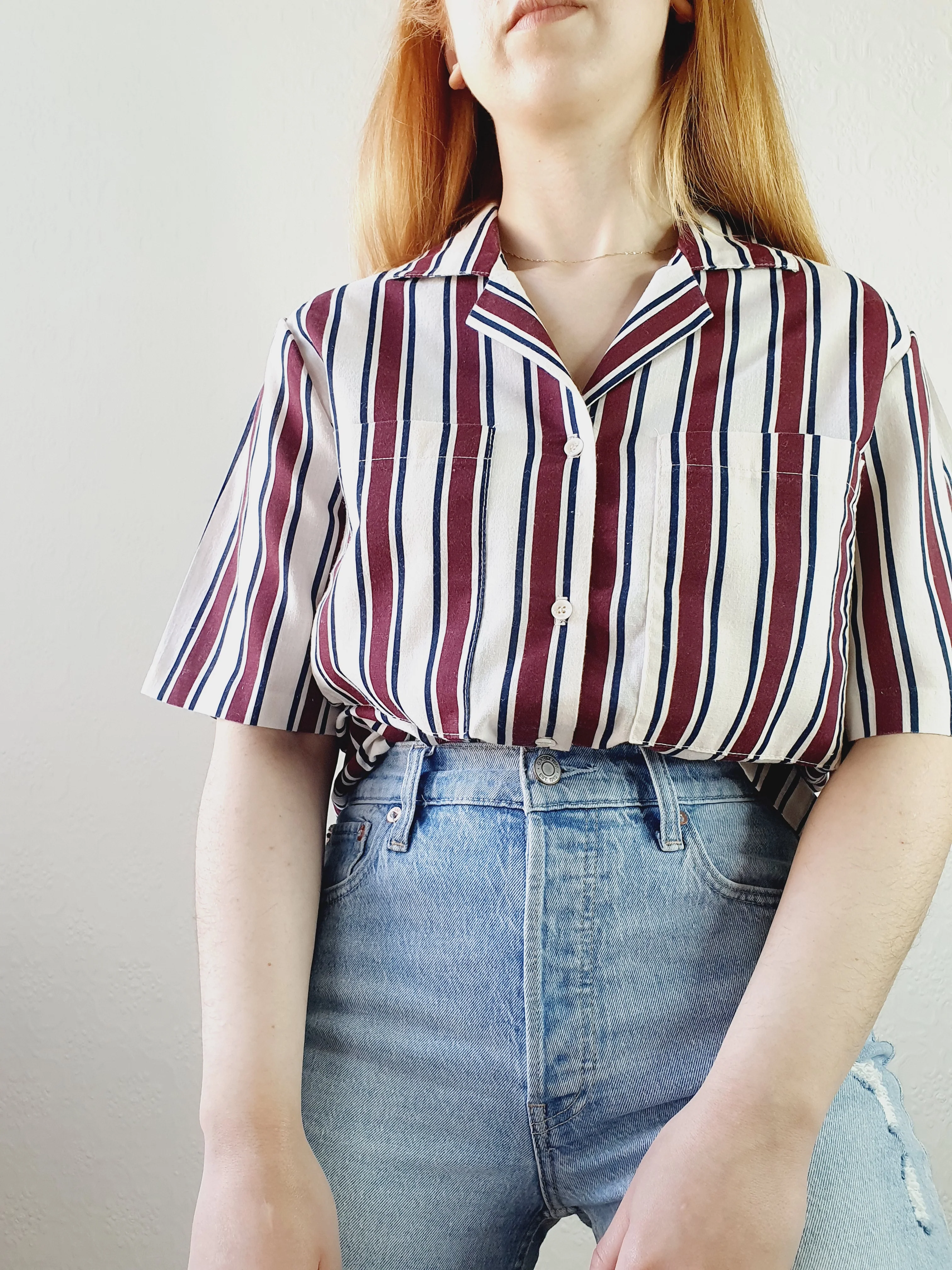 Striped Cotton Blend Boxy Top - M/L - Image 2
