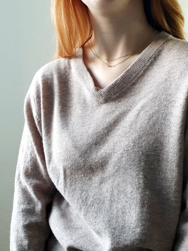 V Neck Taupe Wool Jumper - L - Image 4