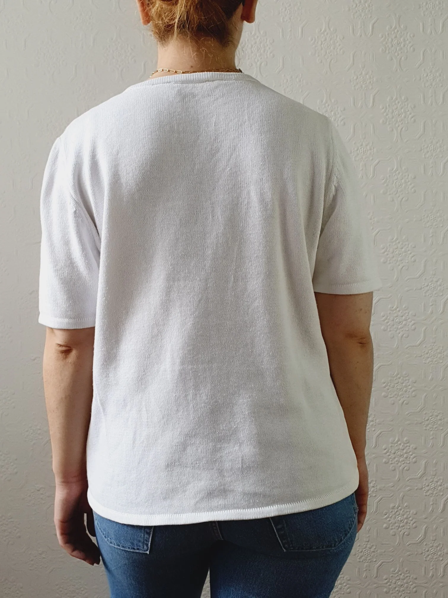 Vintage 100% Cotton White Knitted Top with Embroidery Detail - M - Image 6