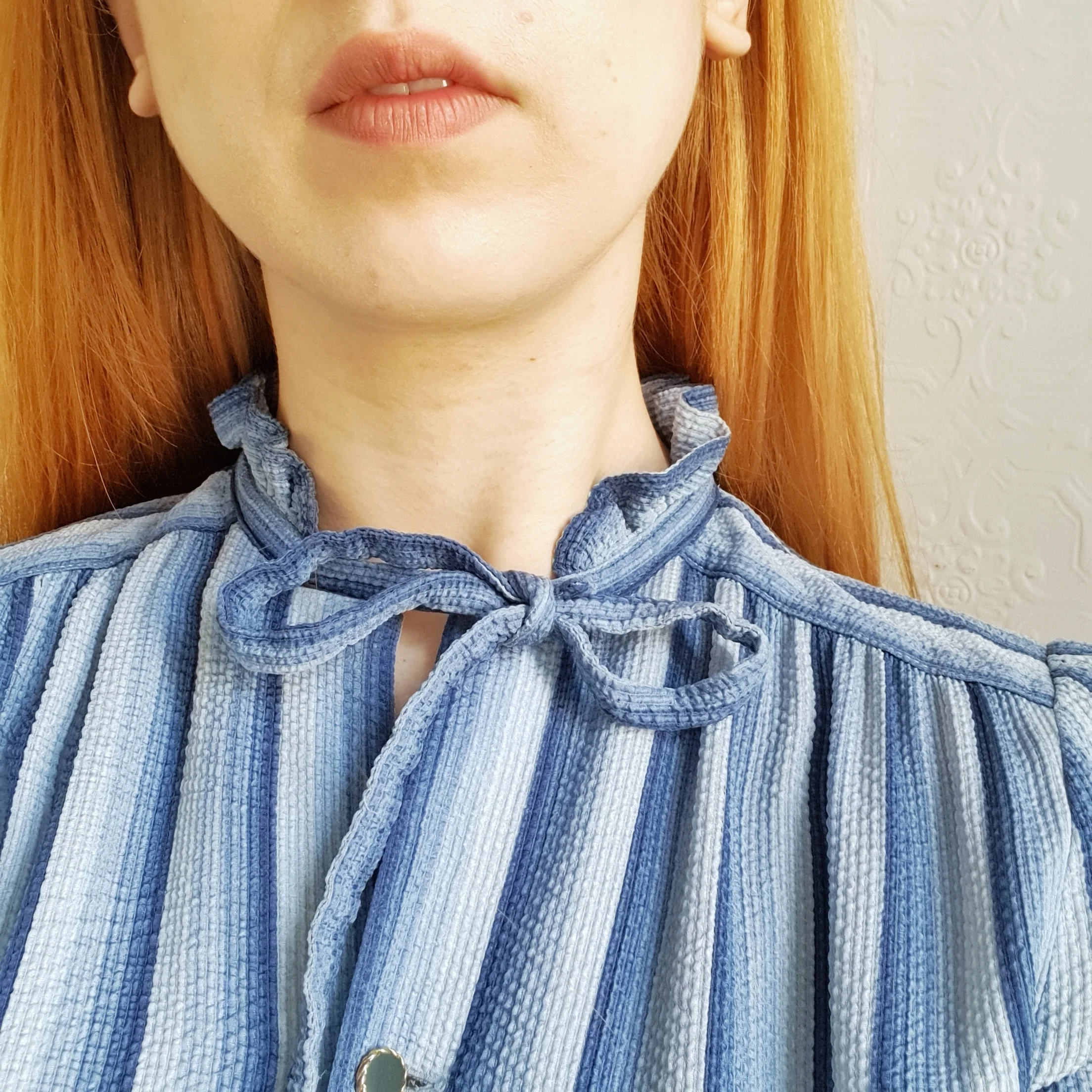 Vintage 100% Silk Blue Striped Dress - M - Image 4