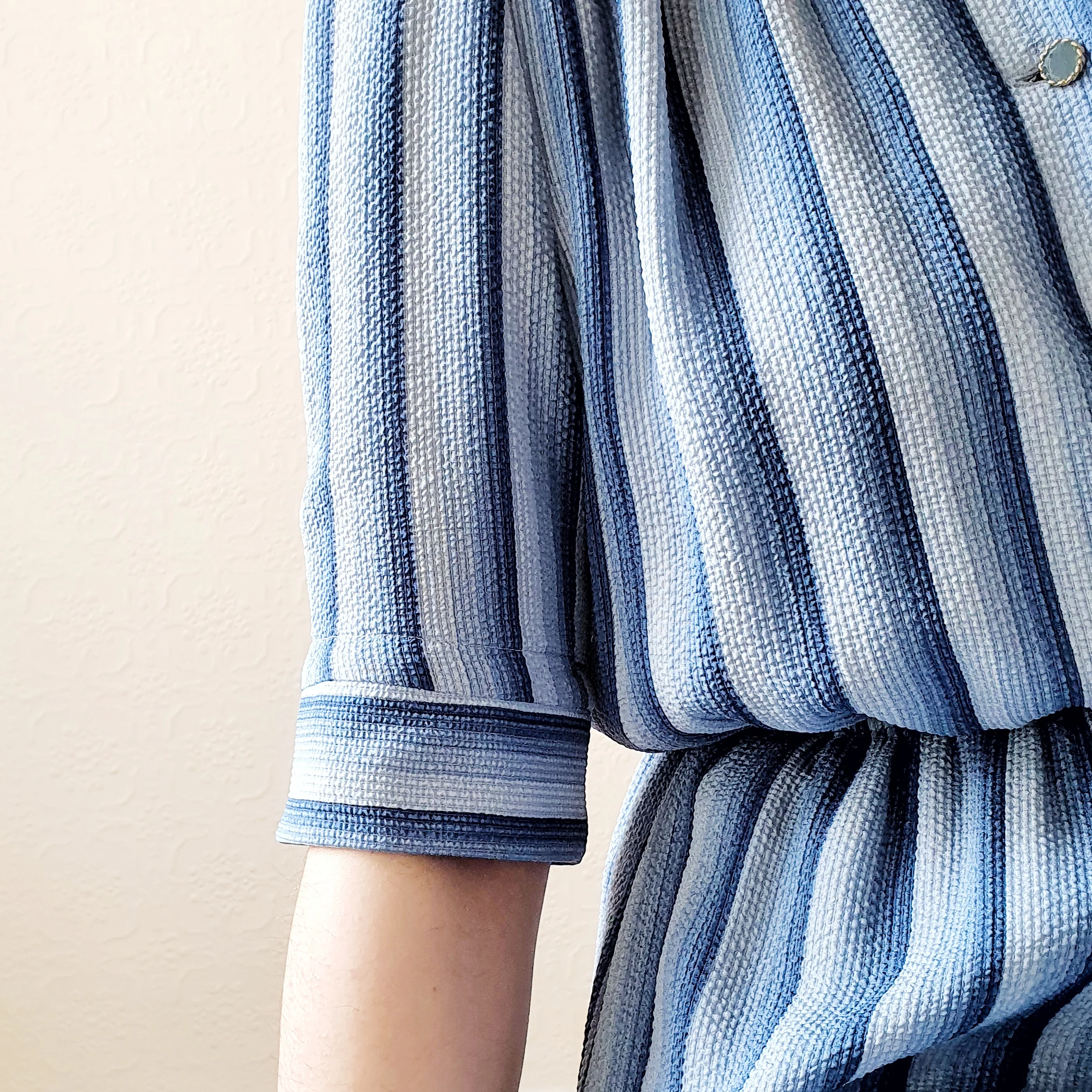 Vintage 100% Silk Blue Striped Dress - M - Image 6