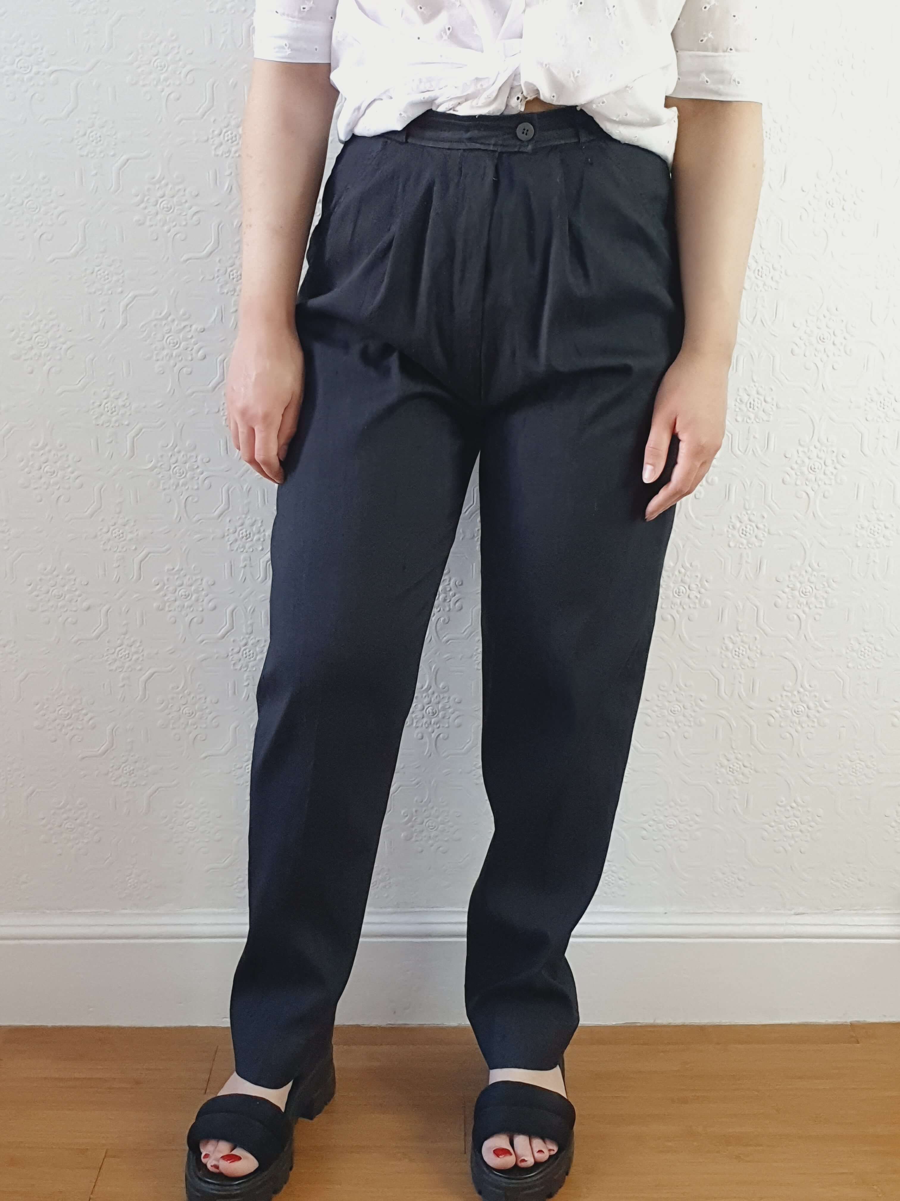 Vintage 100% Silk High Waisted Black Summer Trousers - S - Image 2