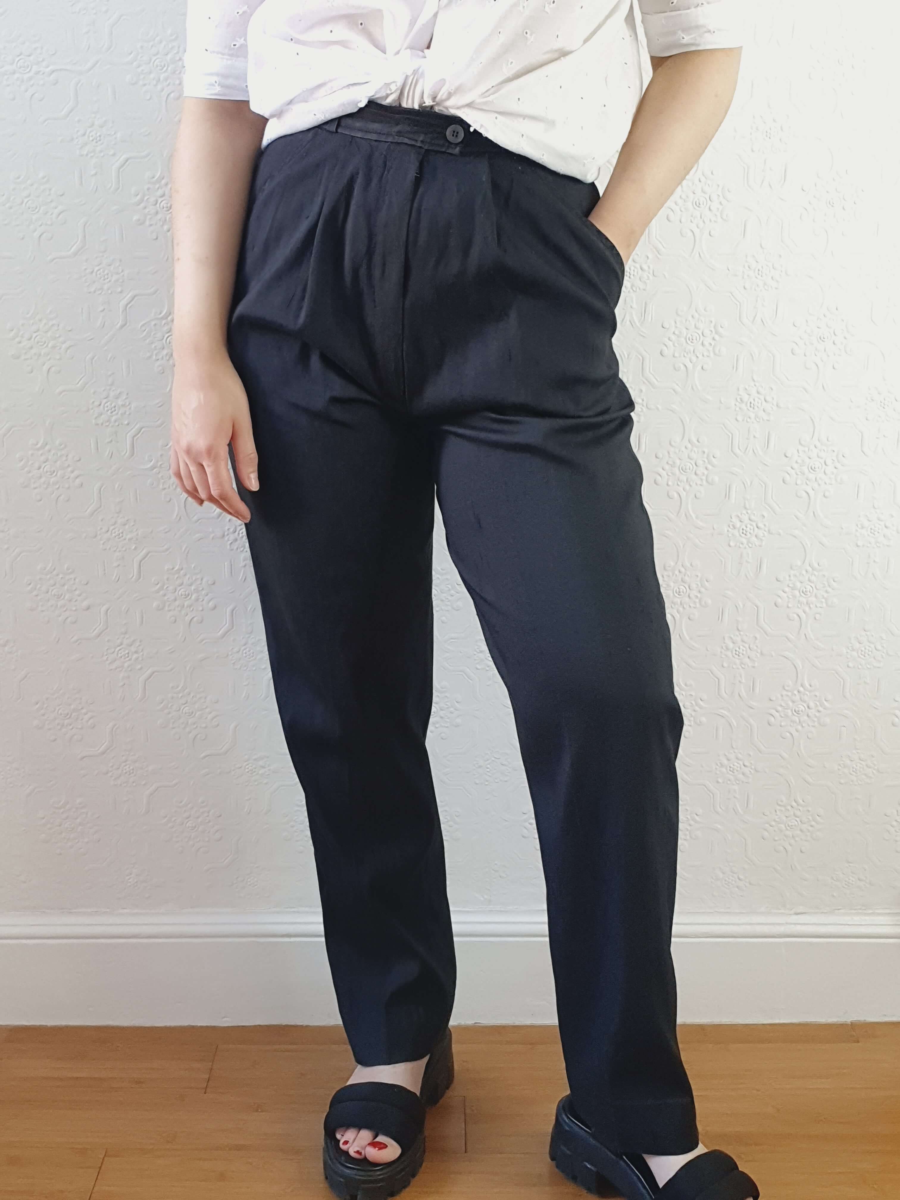 Vintage 100% Silk High Waisted Black Summer Trousers - S - Image 5