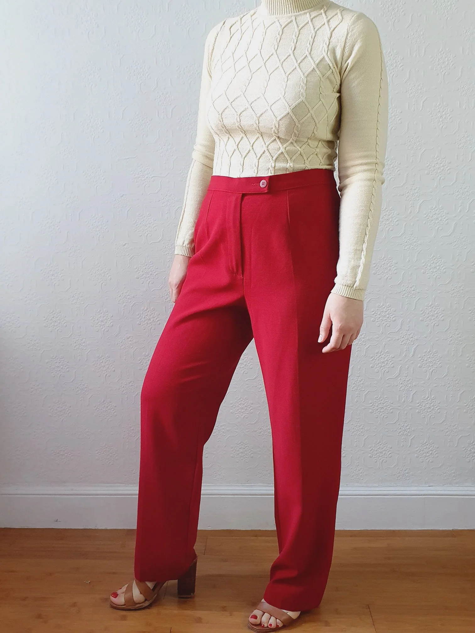 Vintage 100% Wool High Waisted Red Dress Trousers - M