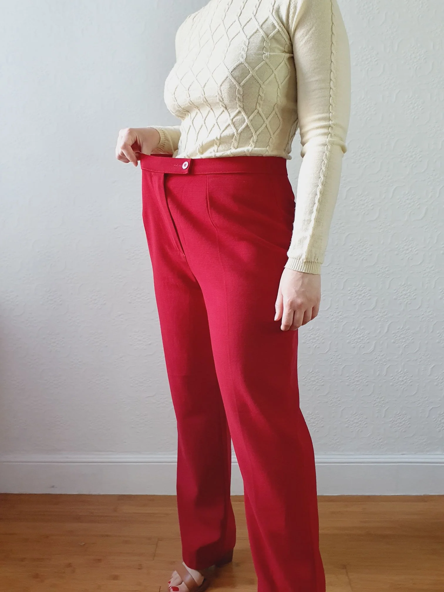 Vintage 100% Wool High Waisted Red Dress Trousers - M - Image 10