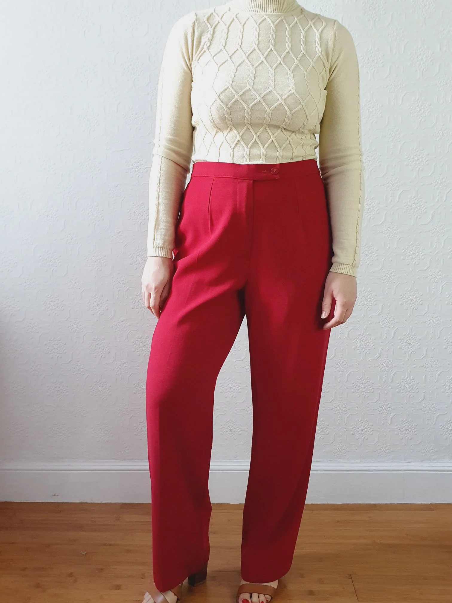 Vintage 100% Wool High Waisted Red Dress Trousers - M - Image 11