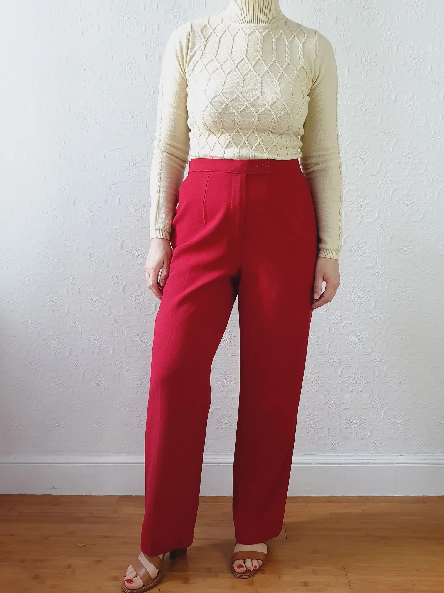 Vintage 100% Wool High Waisted Red Dress Trousers - M - Image 2