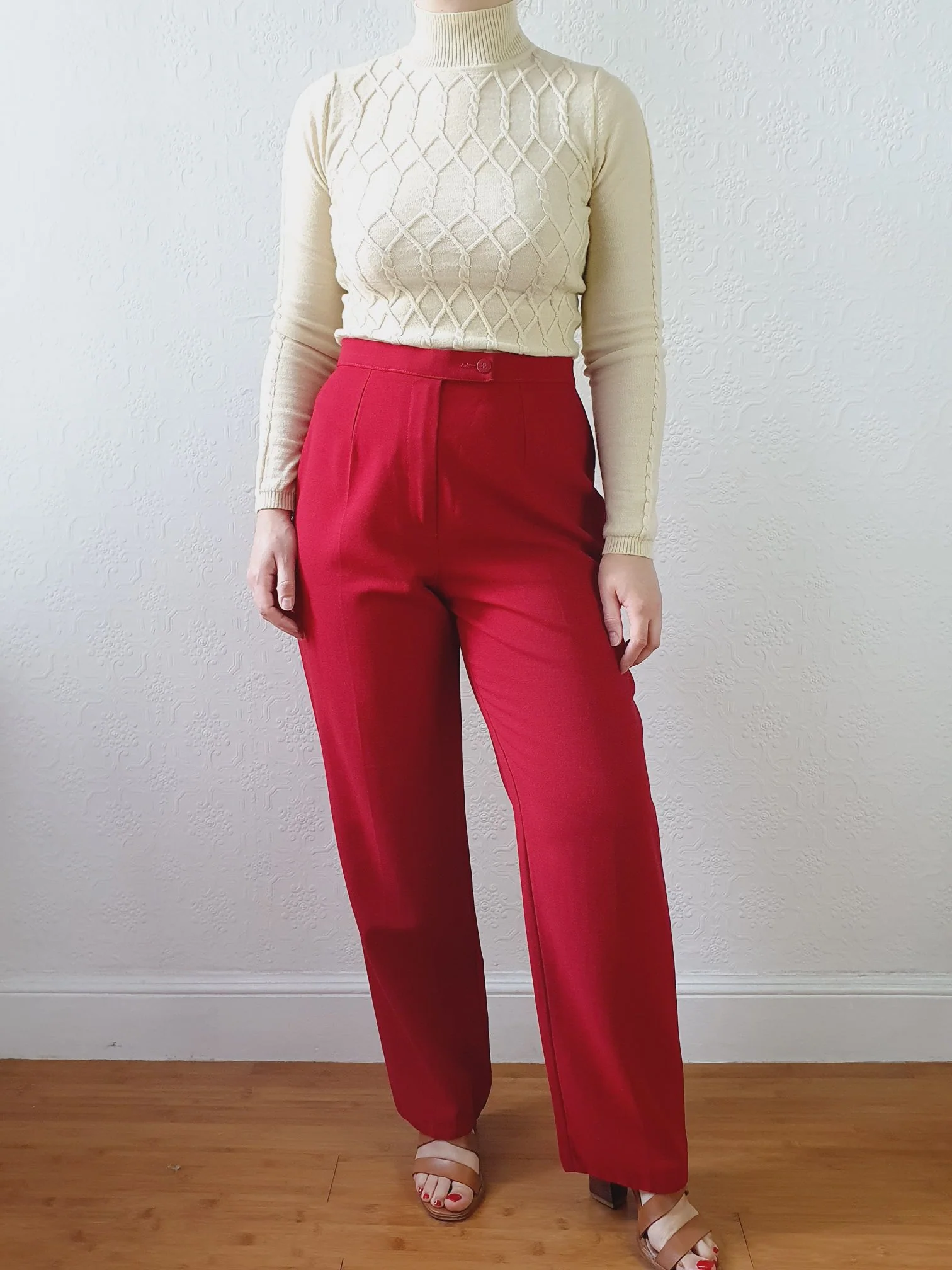 Vintage 100% Wool High Waisted Red Dress Trousers - M - Image 3