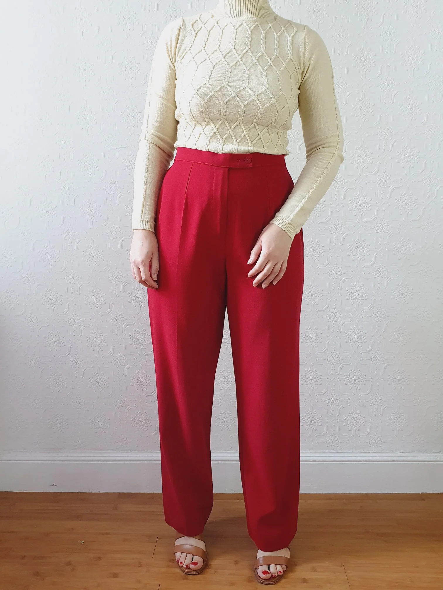 Vintage 100% Wool High Waisted Red Dress Trousers - M - Image 4