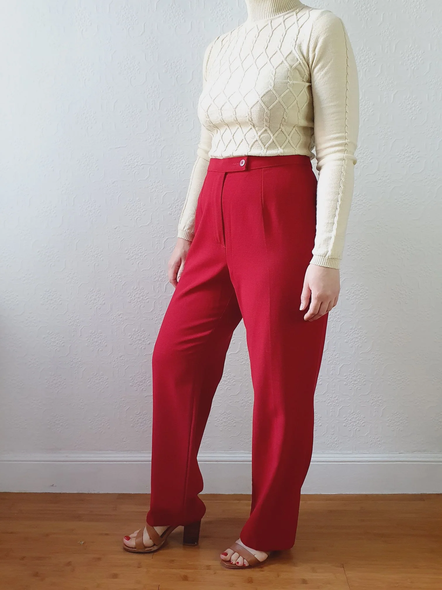 Vintage 100% Wool High Waisted Red Dress Trousers - M - Image 5