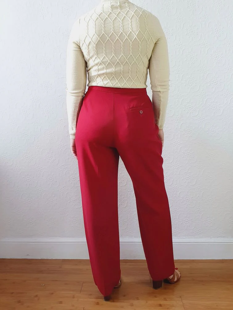 Vintage 100% Wool High Waisted Red Dress Trousers - M - Image 7